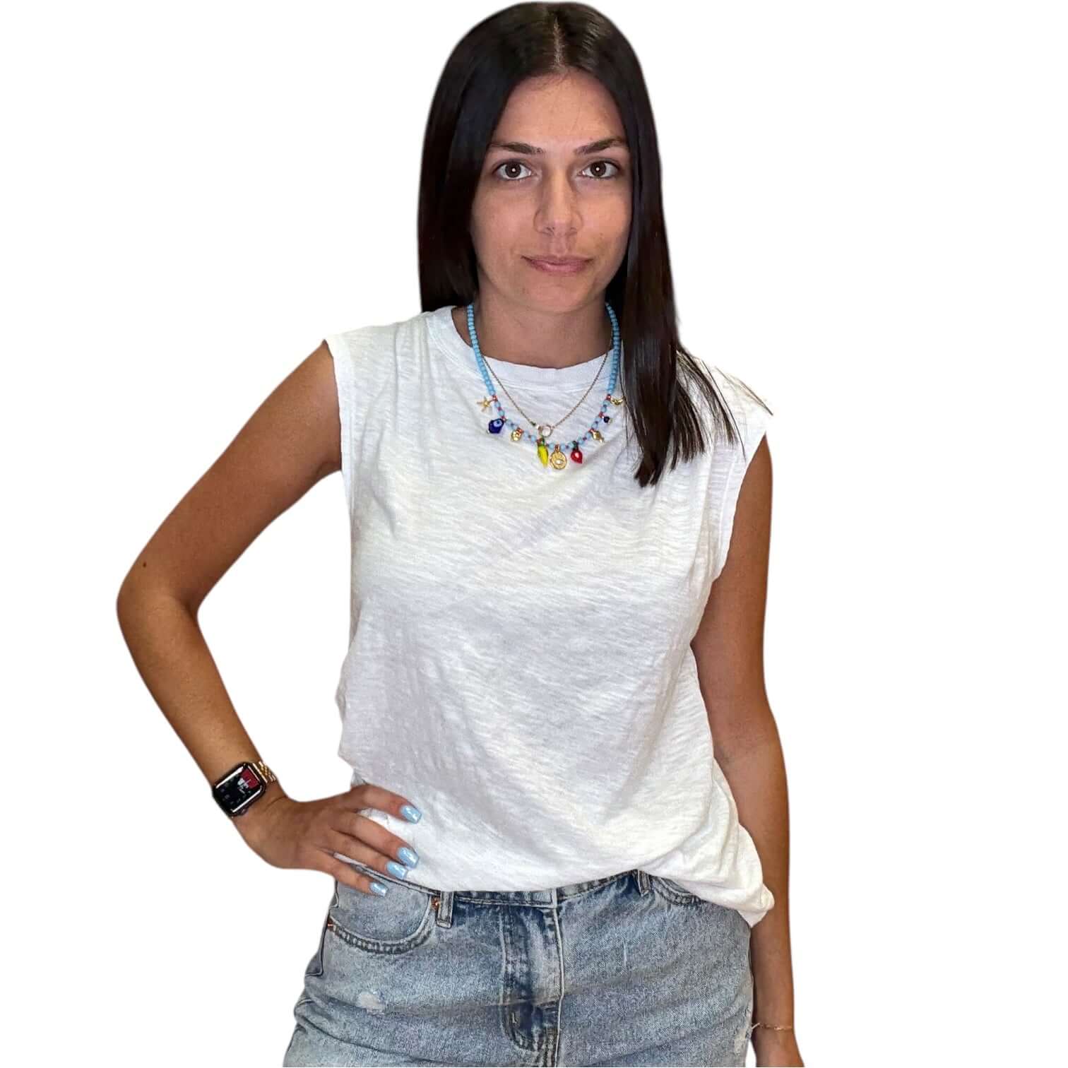 Shirred Mock Neck Tank - White – Alicia DiMichele Boutique