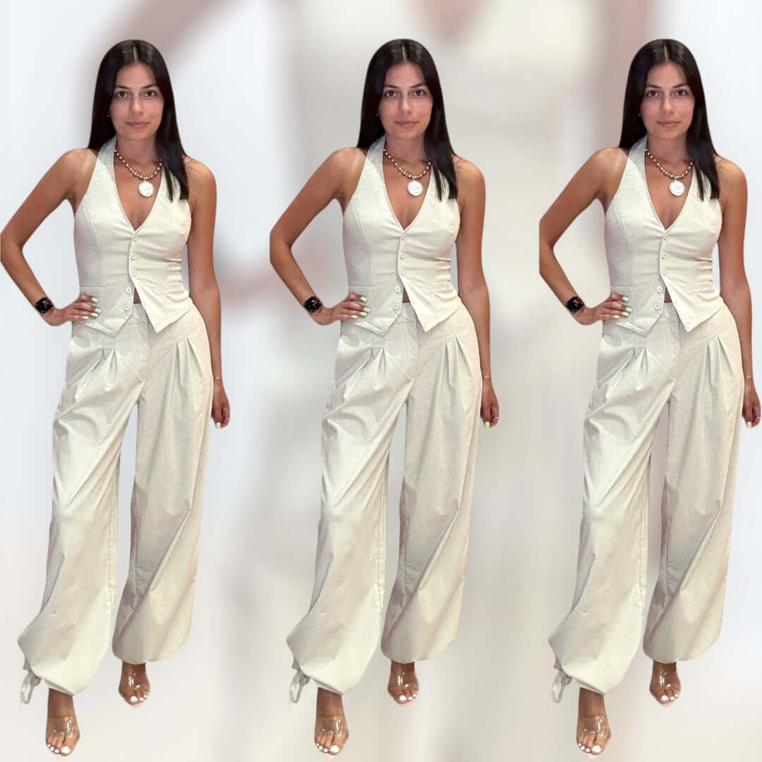 Power Move Halter Vest – Bone – Alicia DiMichele Boutique