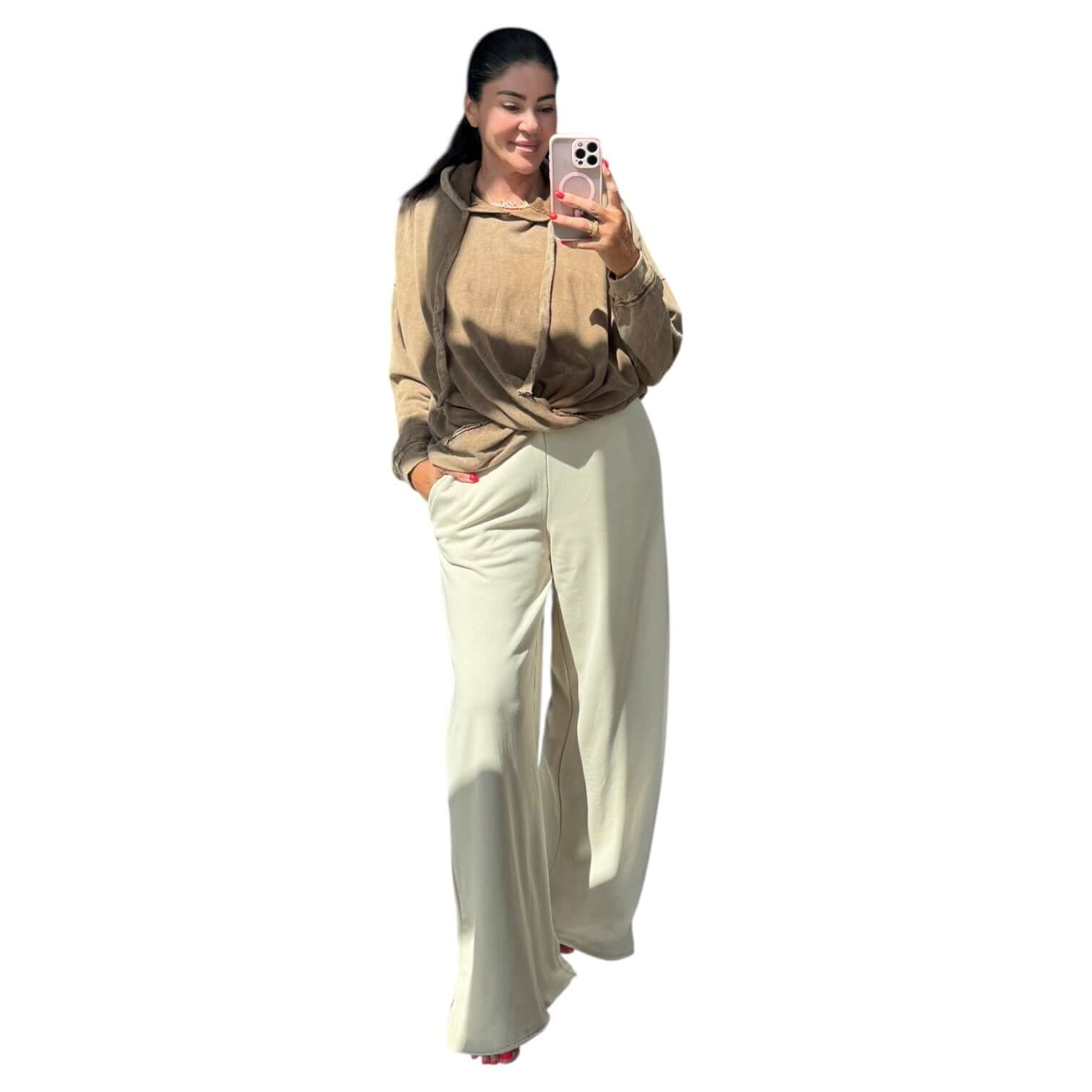 French Terry Wide Leg Sweatpants - Sand – Alicia DiMichele Boutique