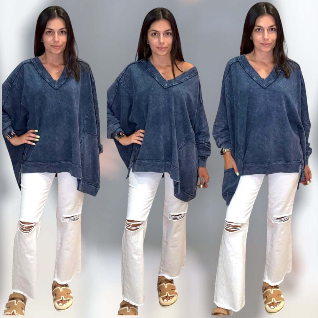 Effortless Mineral Washed Pullover - Navy – Alicia DiMichele Boutique