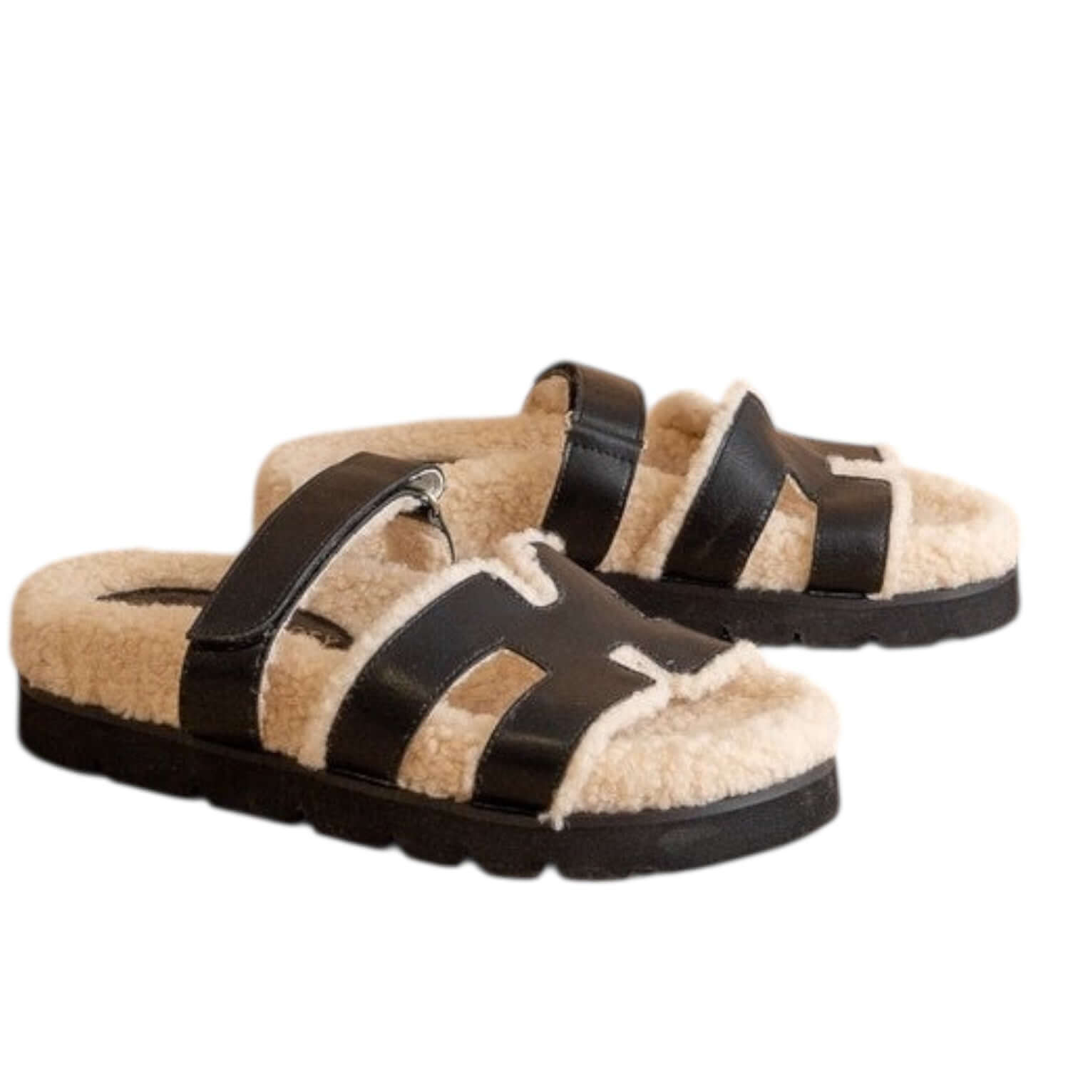 The Après Cloud Faux Shearling Sandals - Black – Alicia DiMichele Boutique