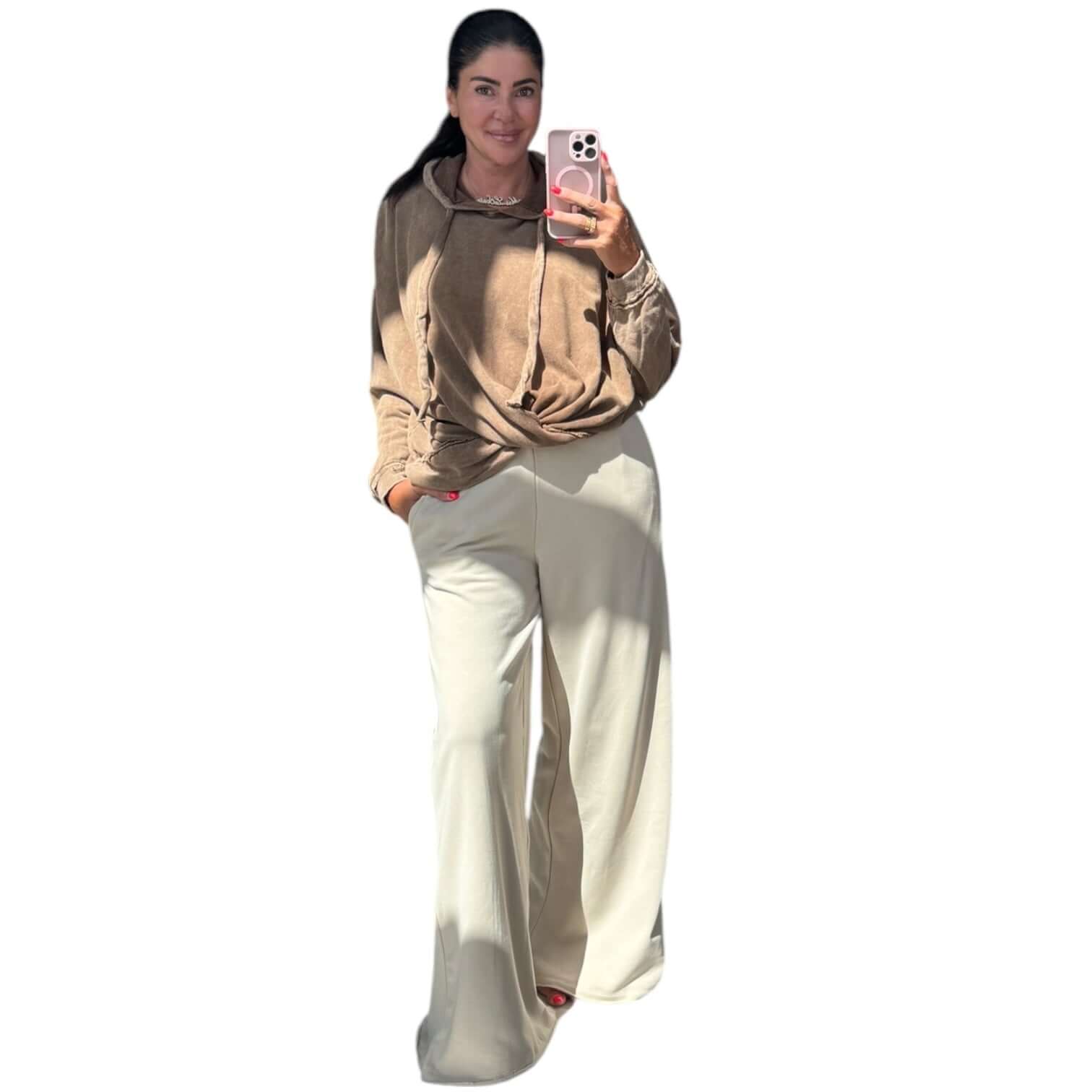 French Terry Wide Leg Sweatpants - Sand – Alicia DiMichele Boutique