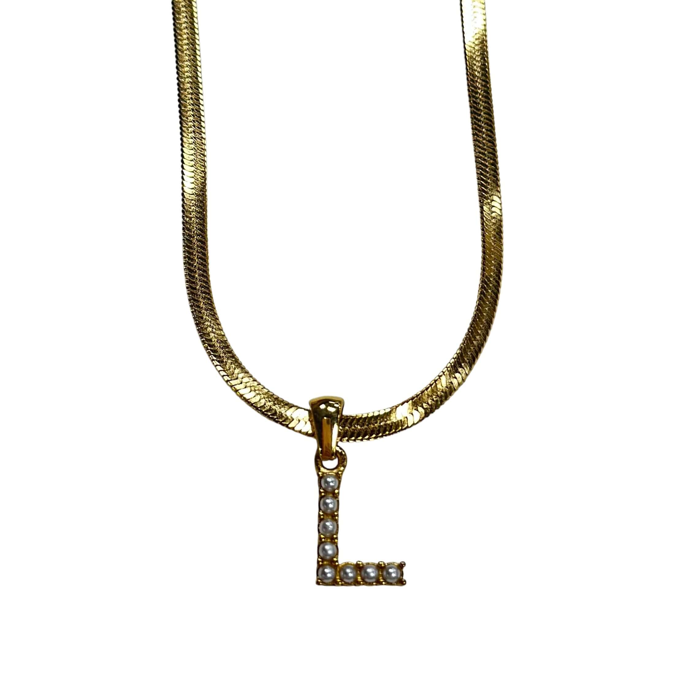Pearl Letter Herringbone Necklace – Alicia DiMichele Boutique