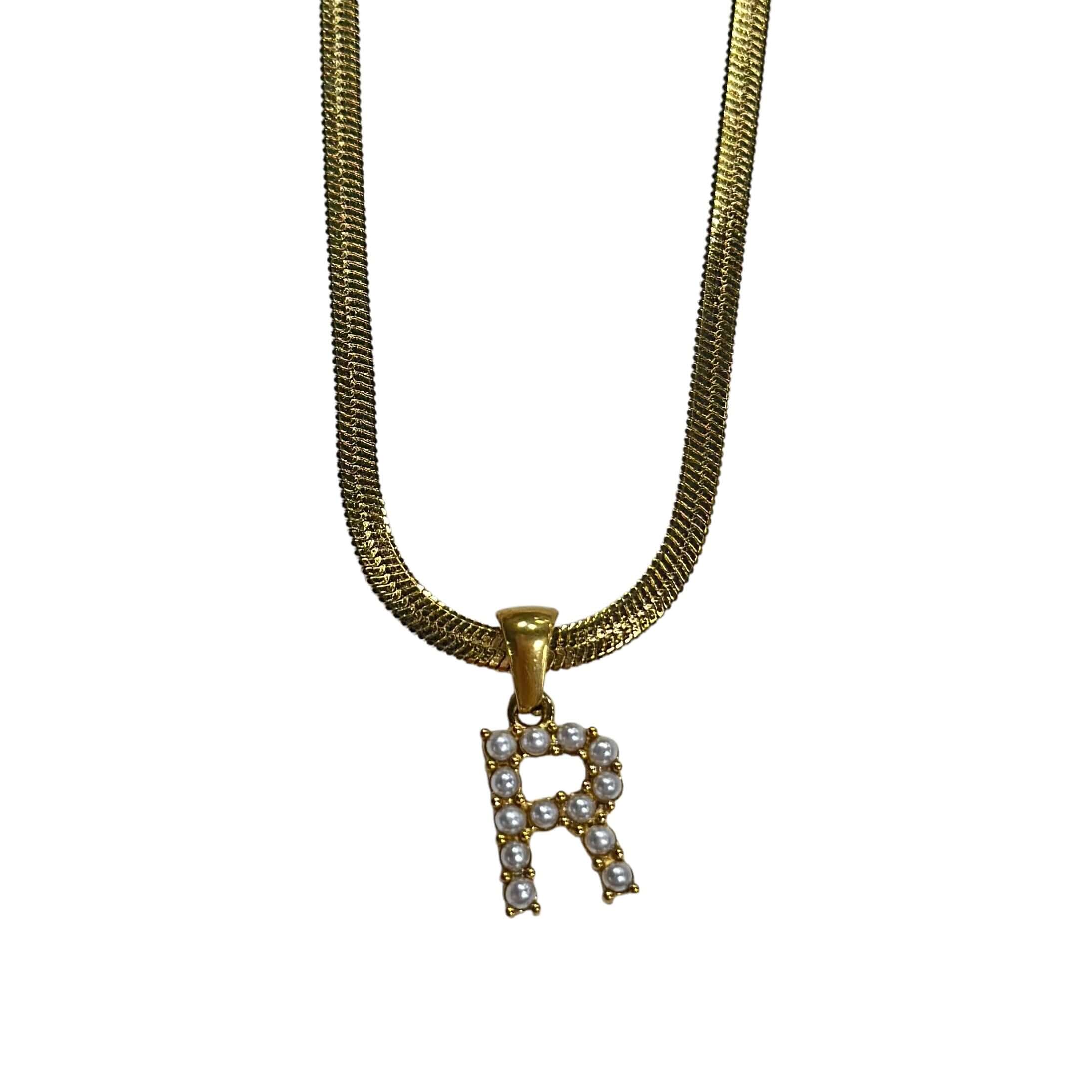 Pearl Letter Herringbone Necklace – Alicia DiMichele Boutique