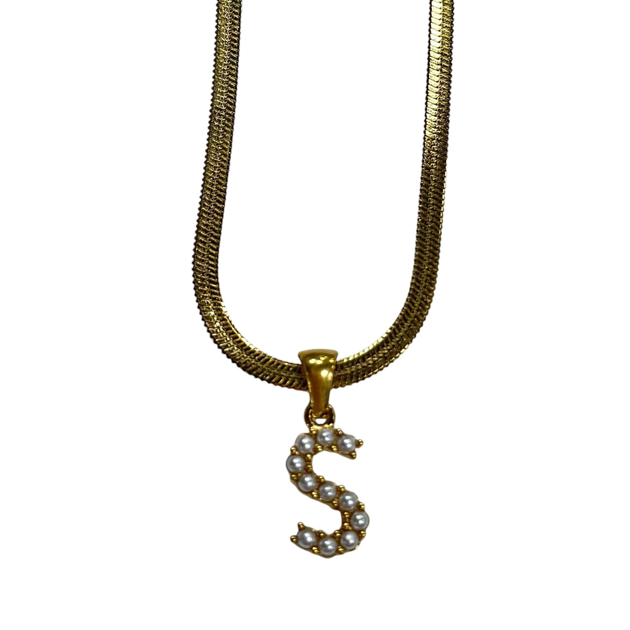 Pearl Letter Herringbone Necklace – Alicia DiMichele Boutique