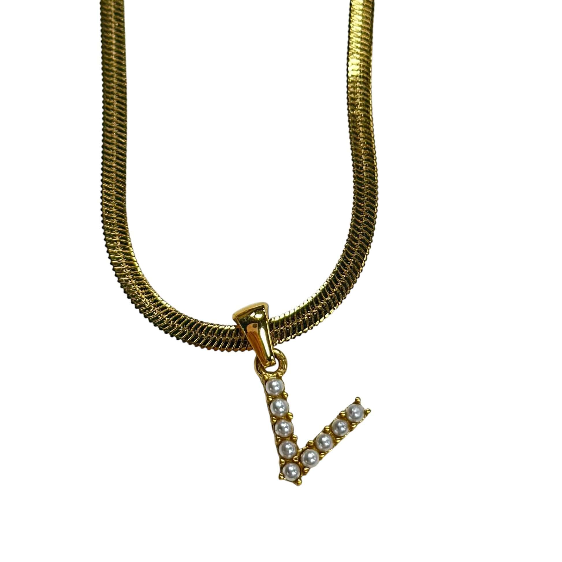 Pearl Letter Herringbone Necklace – Alicia DiMichele Boutique
