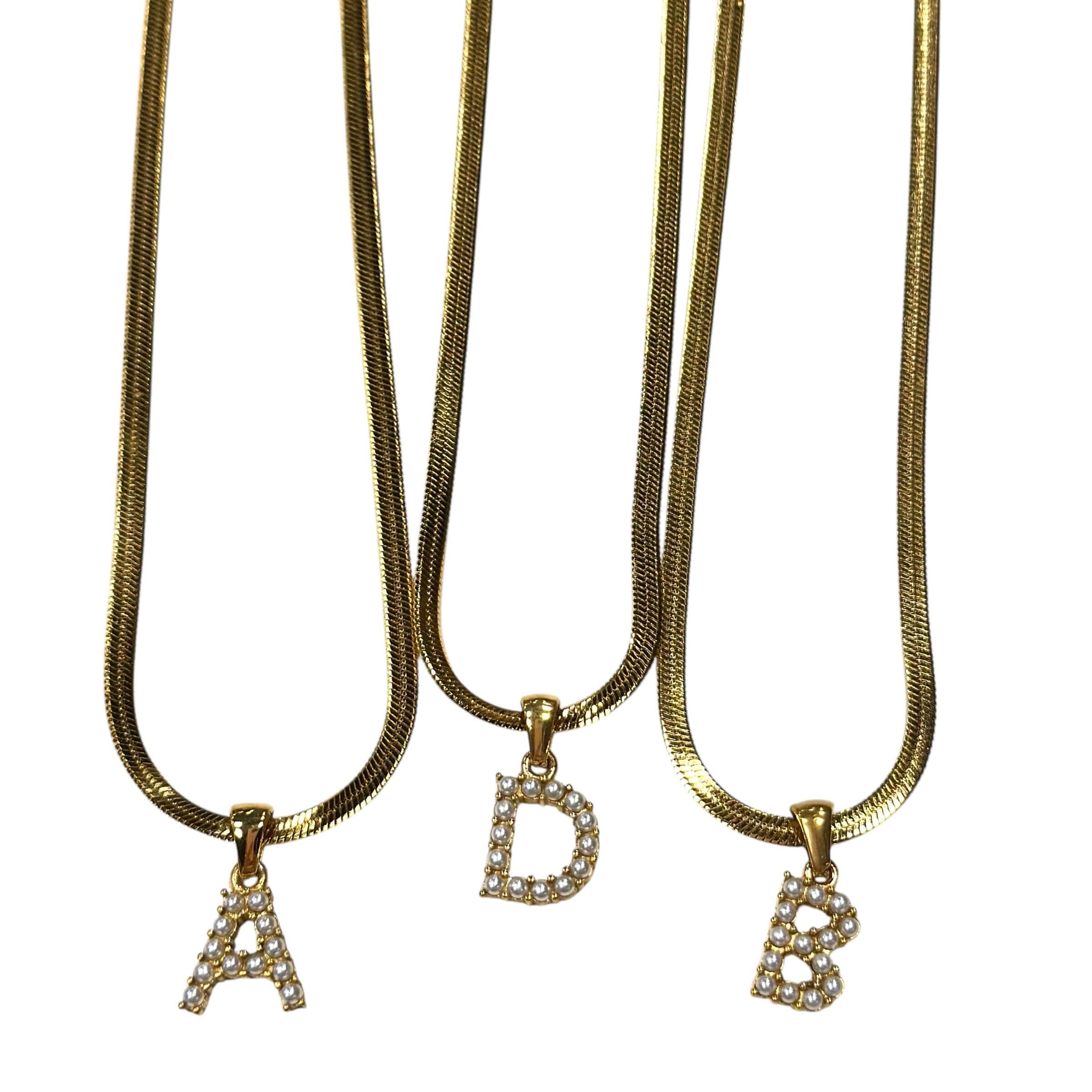 Pearl Letter Herringbone Necklace – Alicia DiMichele Boutique