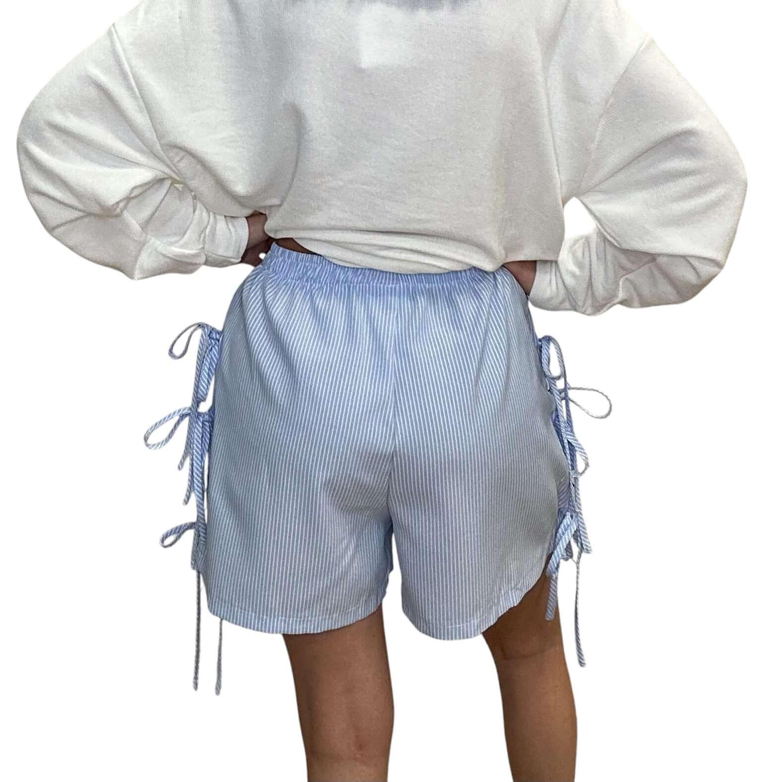 Side Tie Bow Shorts - Blue – Alicia DiMichele Boutique