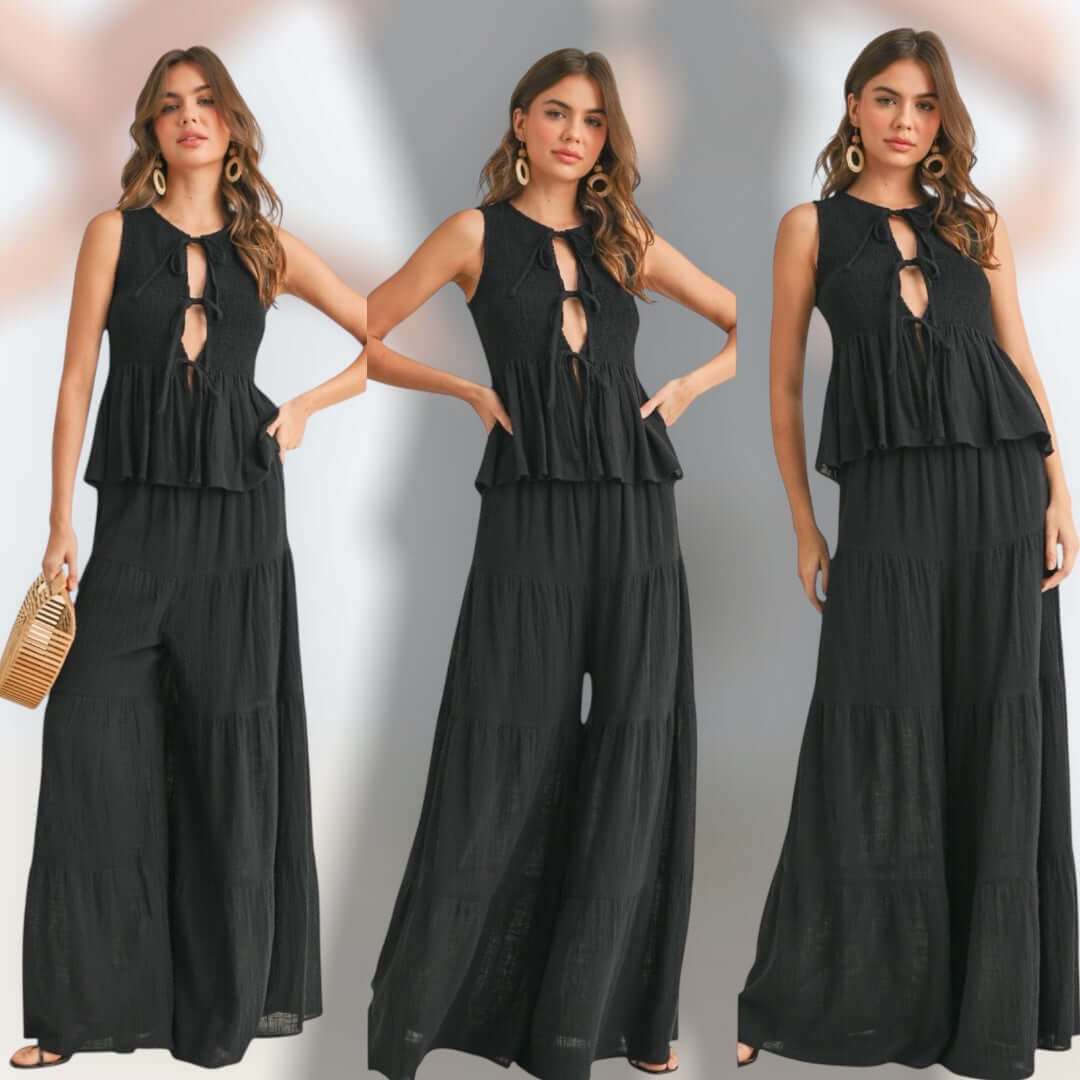 Noir Muse Gauze Peplum Pant Set – Alicia DiMichele Boutique