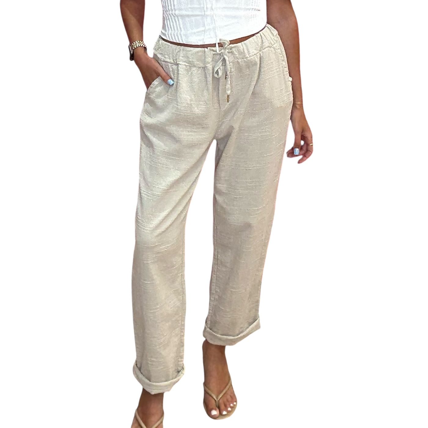 Italian Gauze Cotton Pants – Beige – Alicia DiMichele Boutique