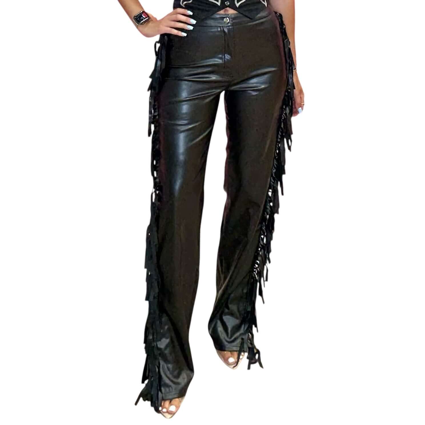 Faux Leather Fringe Pants – Alicia DiMichele Boutique