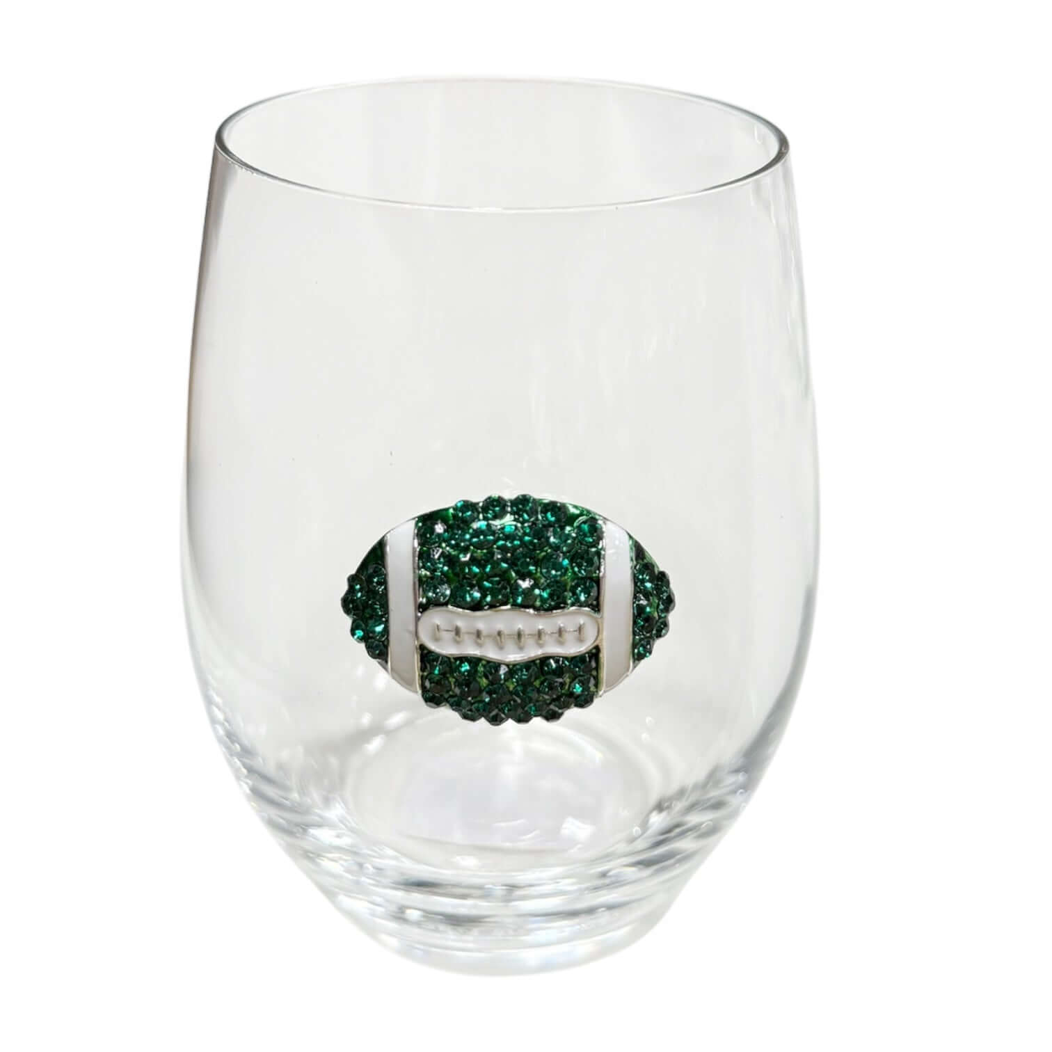 Green Football Jeweled Stemless Wine Glass – Alicia DiMichele Boutique