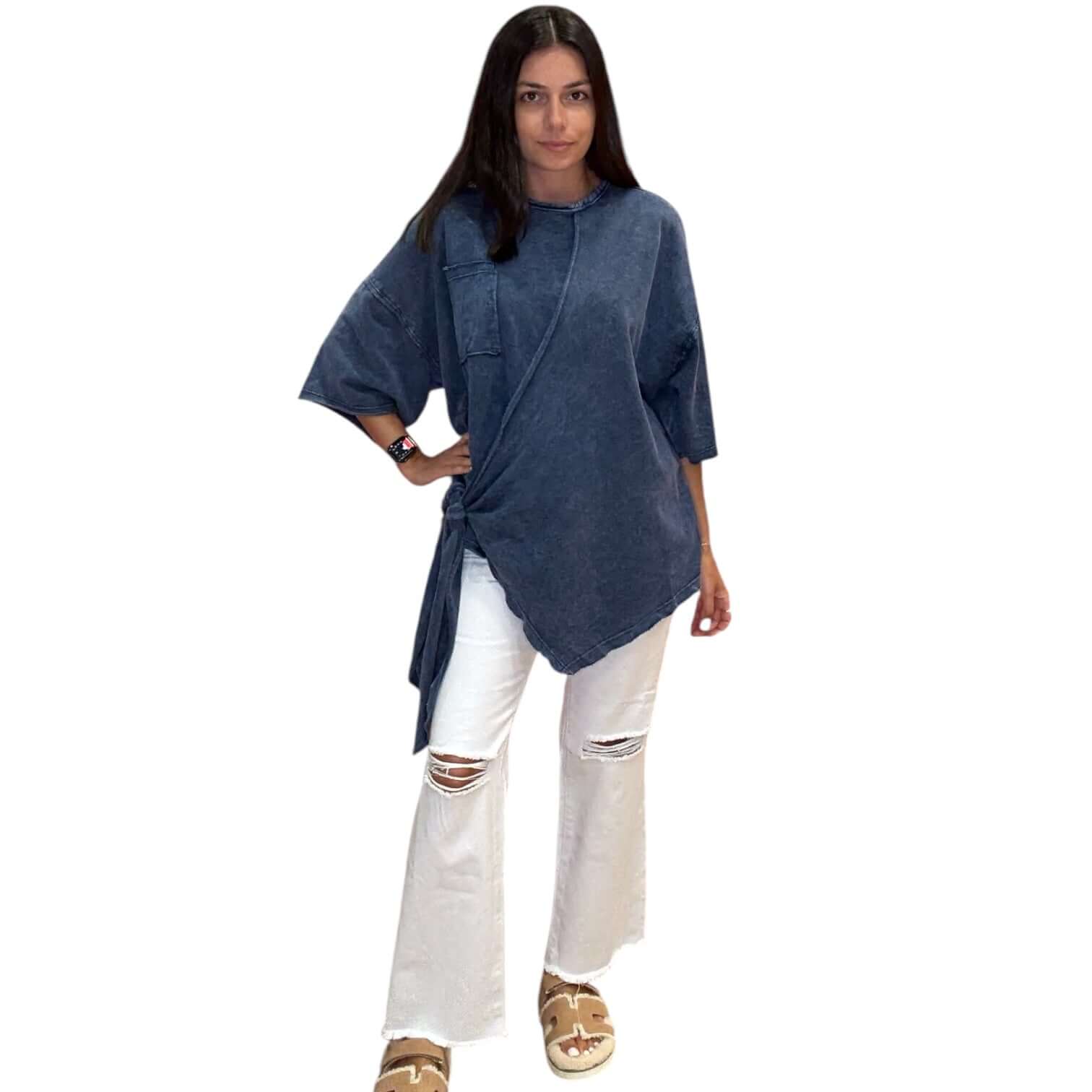 Navy Wrap Mineral Washed Top – Alicia DiMichele Boutique