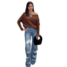 Off Shoulder Boatneck Sweater – Brown – Alicia DiMichele Boutique