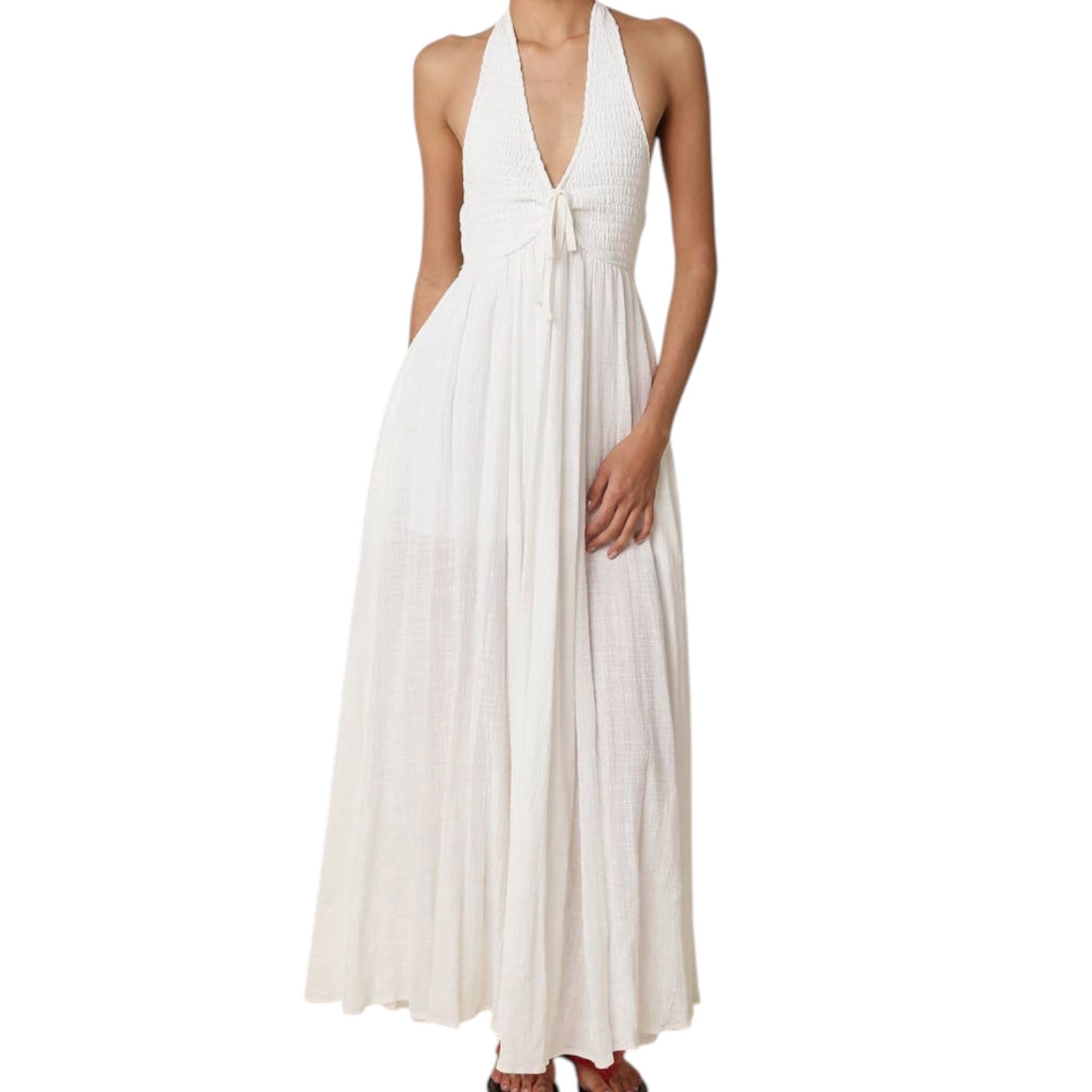 White sleeveless dress on a white background