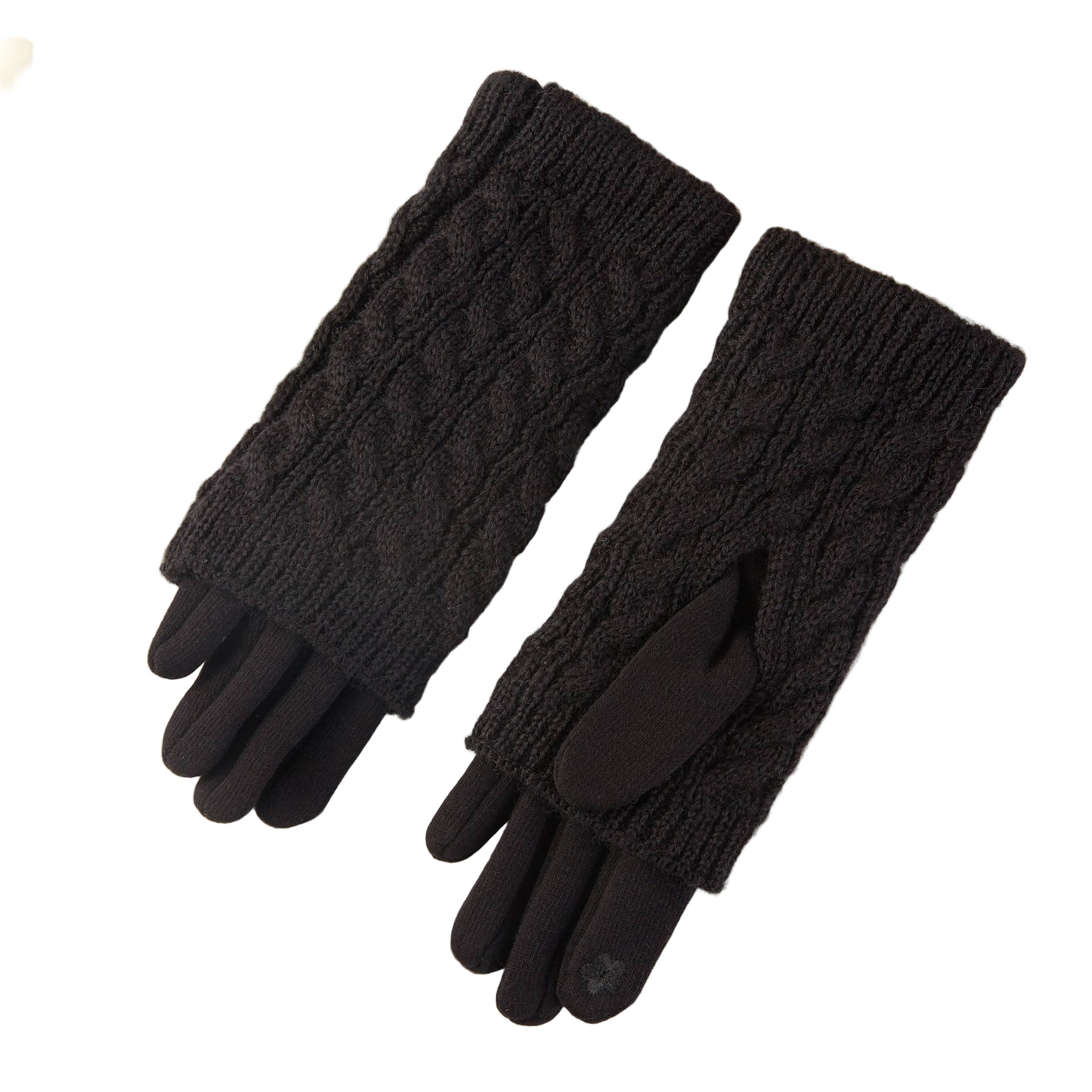 3-in-1 cable knit textured winter gloves, cozy layered cold-weather design.