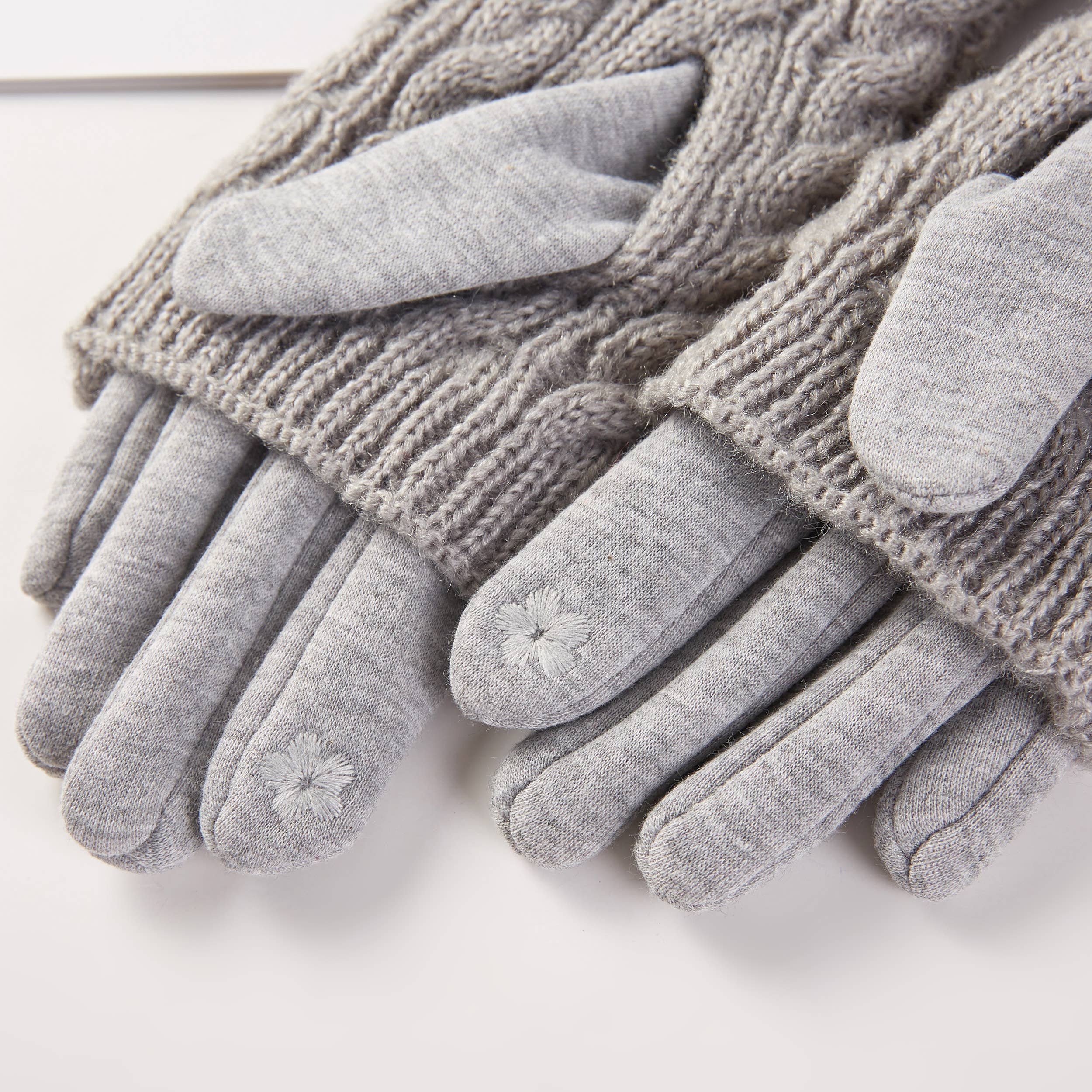 3-in-1 cable knit textured winter gloves, cozy layered cold-weather design.
