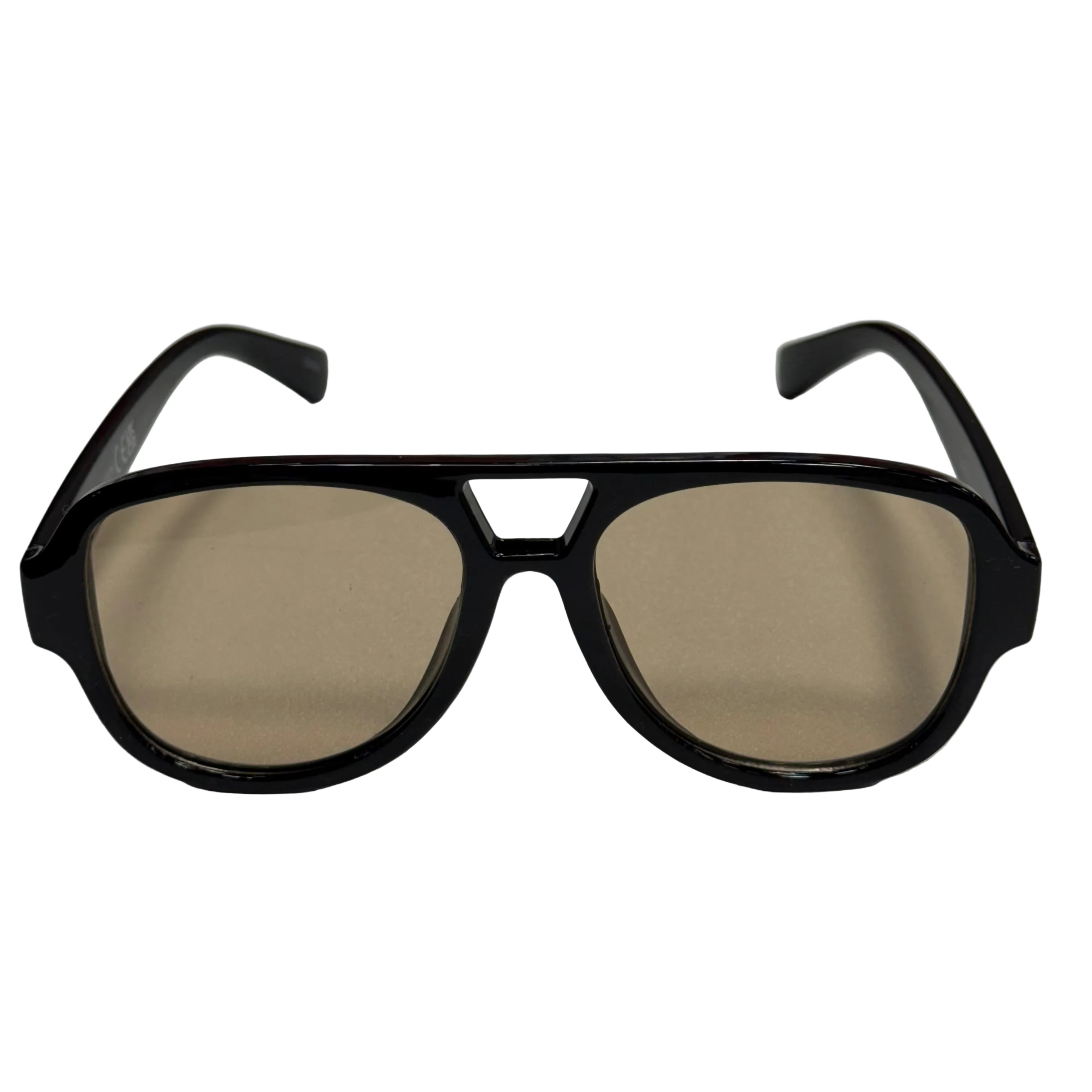 Black sunglasses with brown lenses on a white background