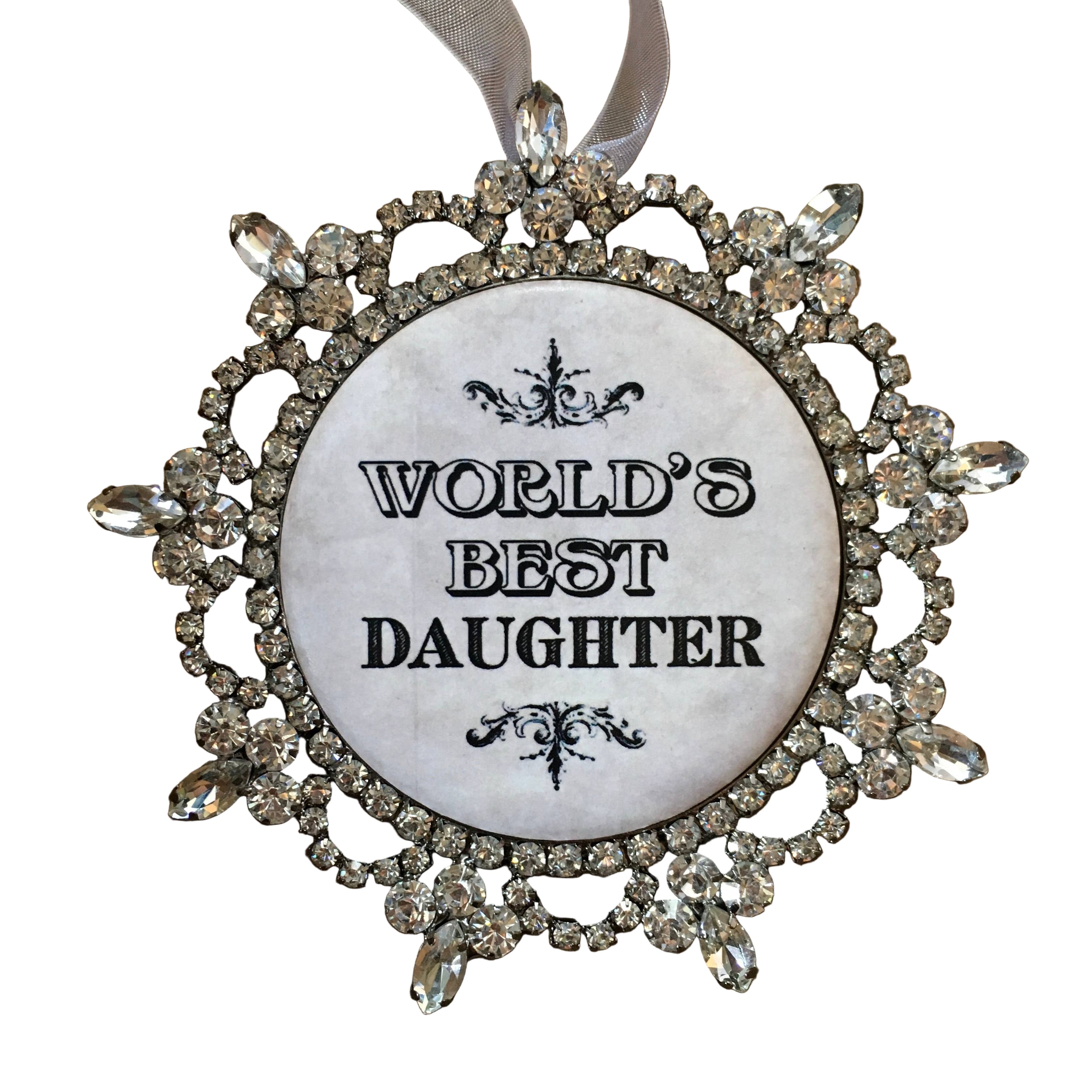 Decorative ornament with 'World's Best Daughter' text on a white background