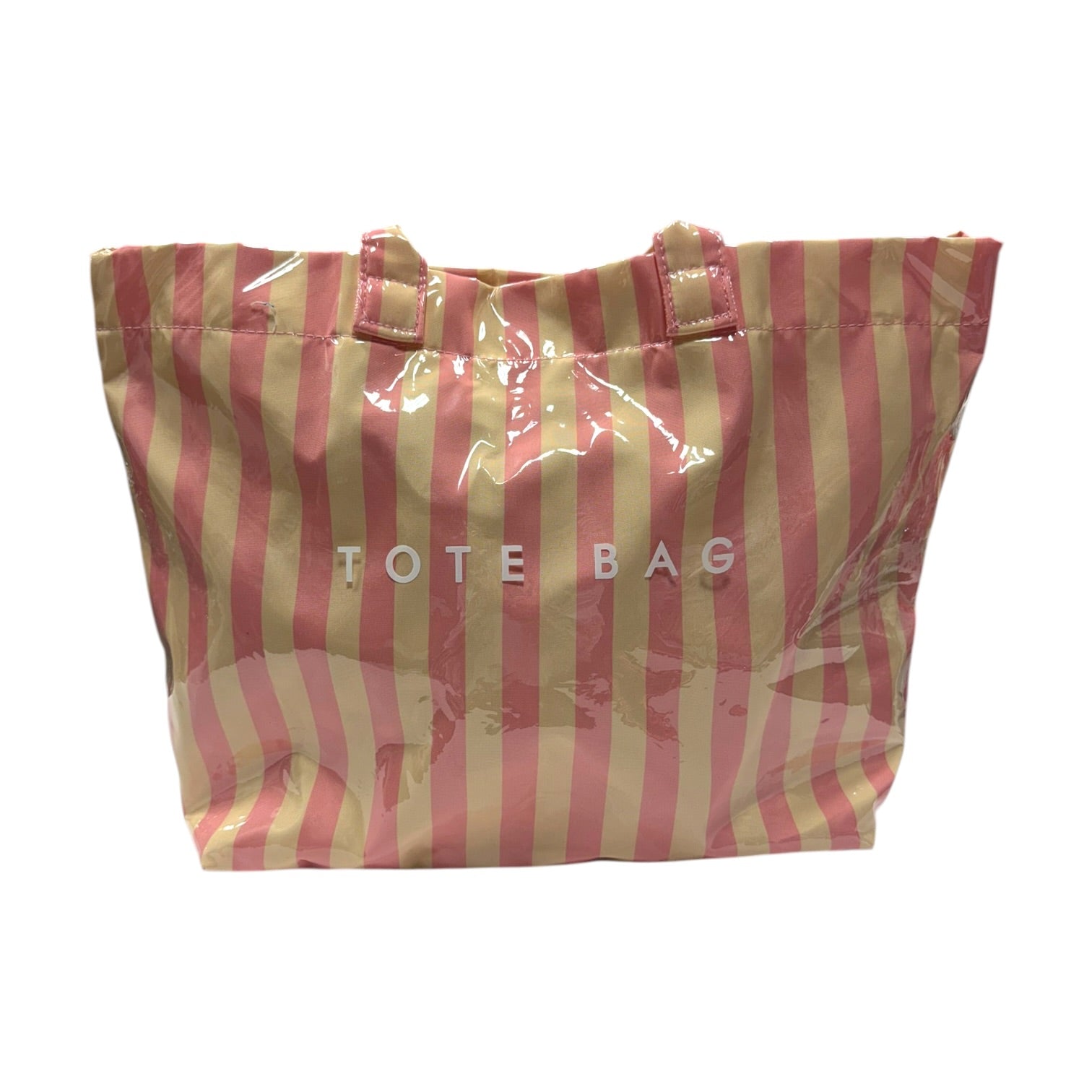 Striped tote bag with 'TOTE BAG' text on a white background