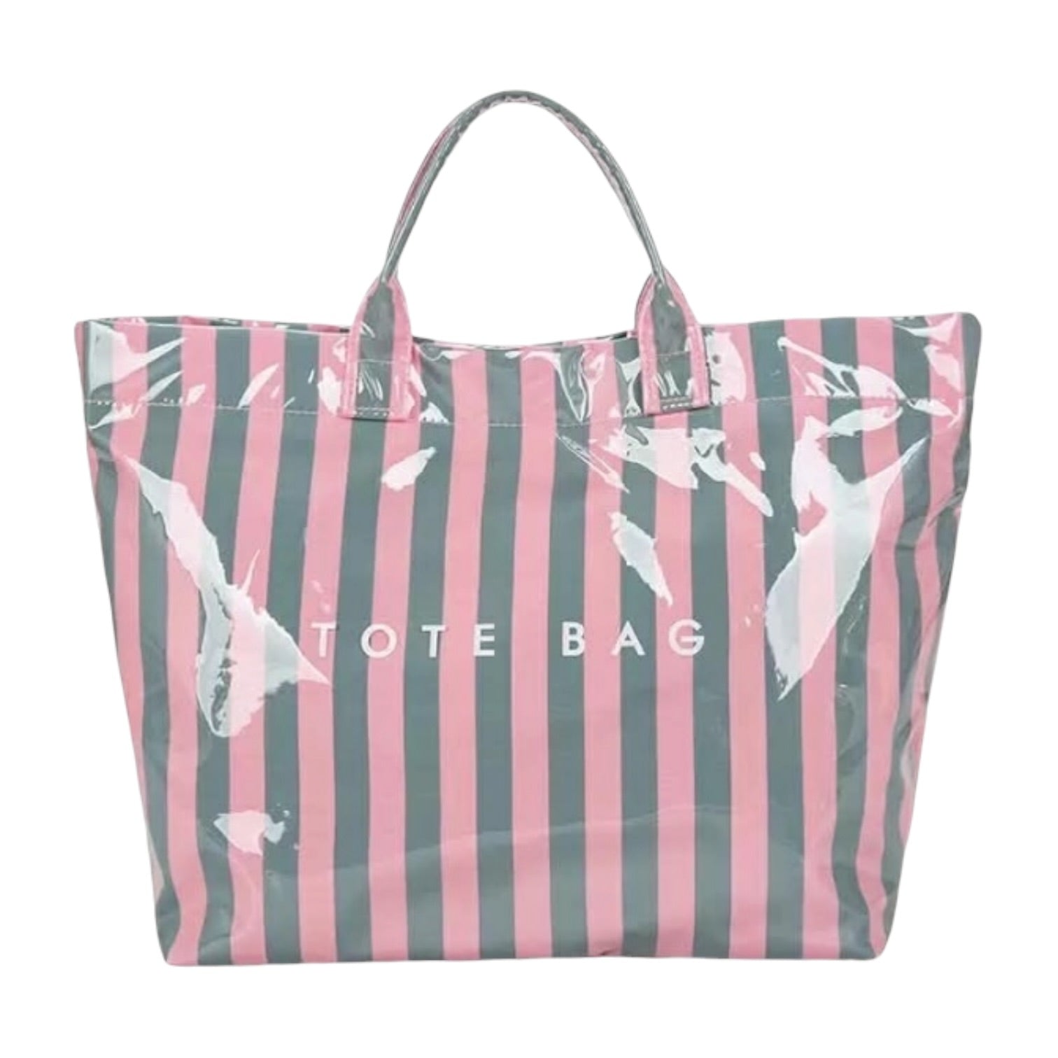 Striped tote bag with 'TOTE BAG' text on a white background