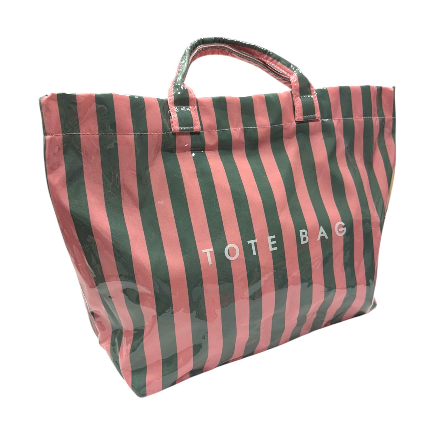Striped tote bag with 'TOTE BAG' text on a white background