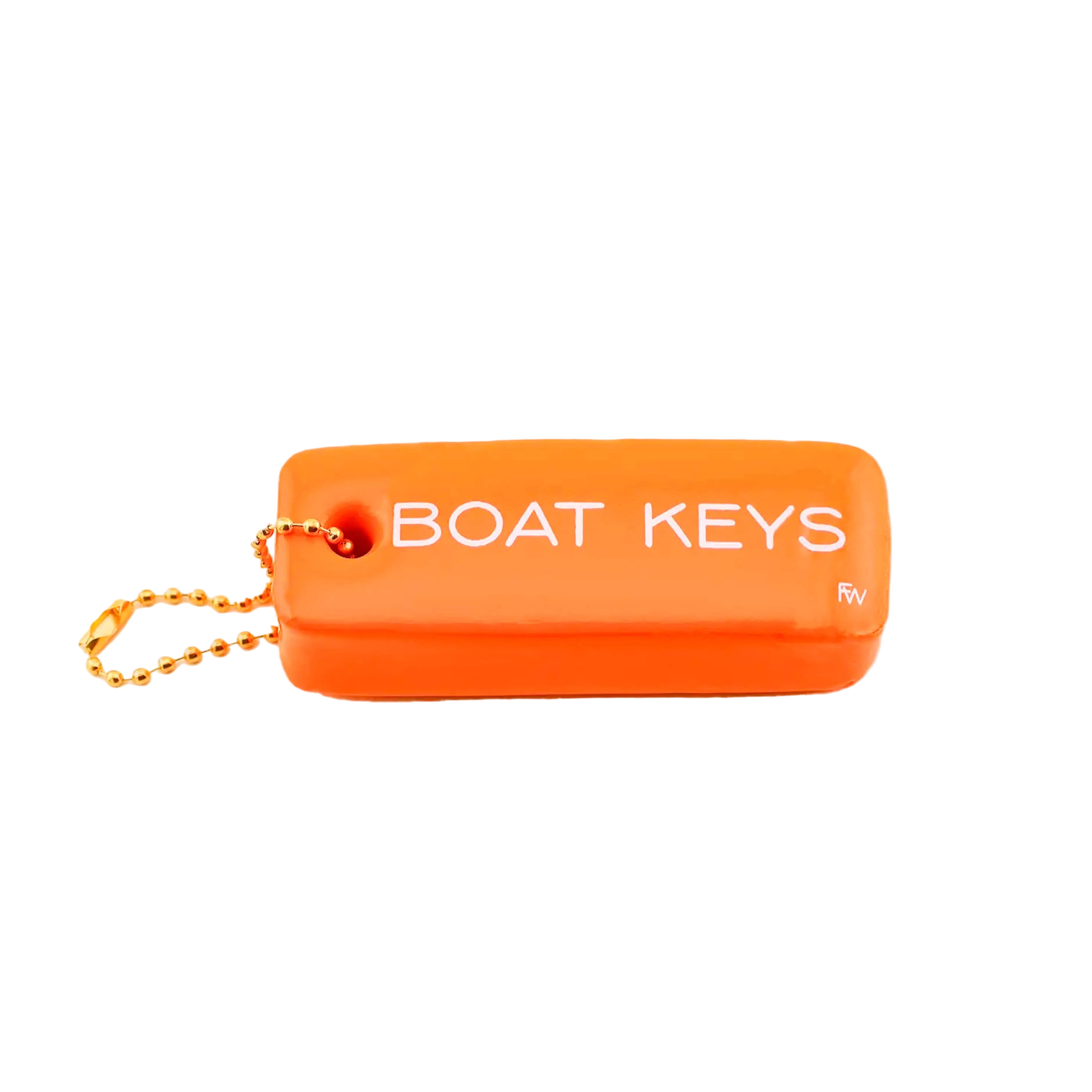 Orange key fob with 'BOAT KEYS' text on a beige background