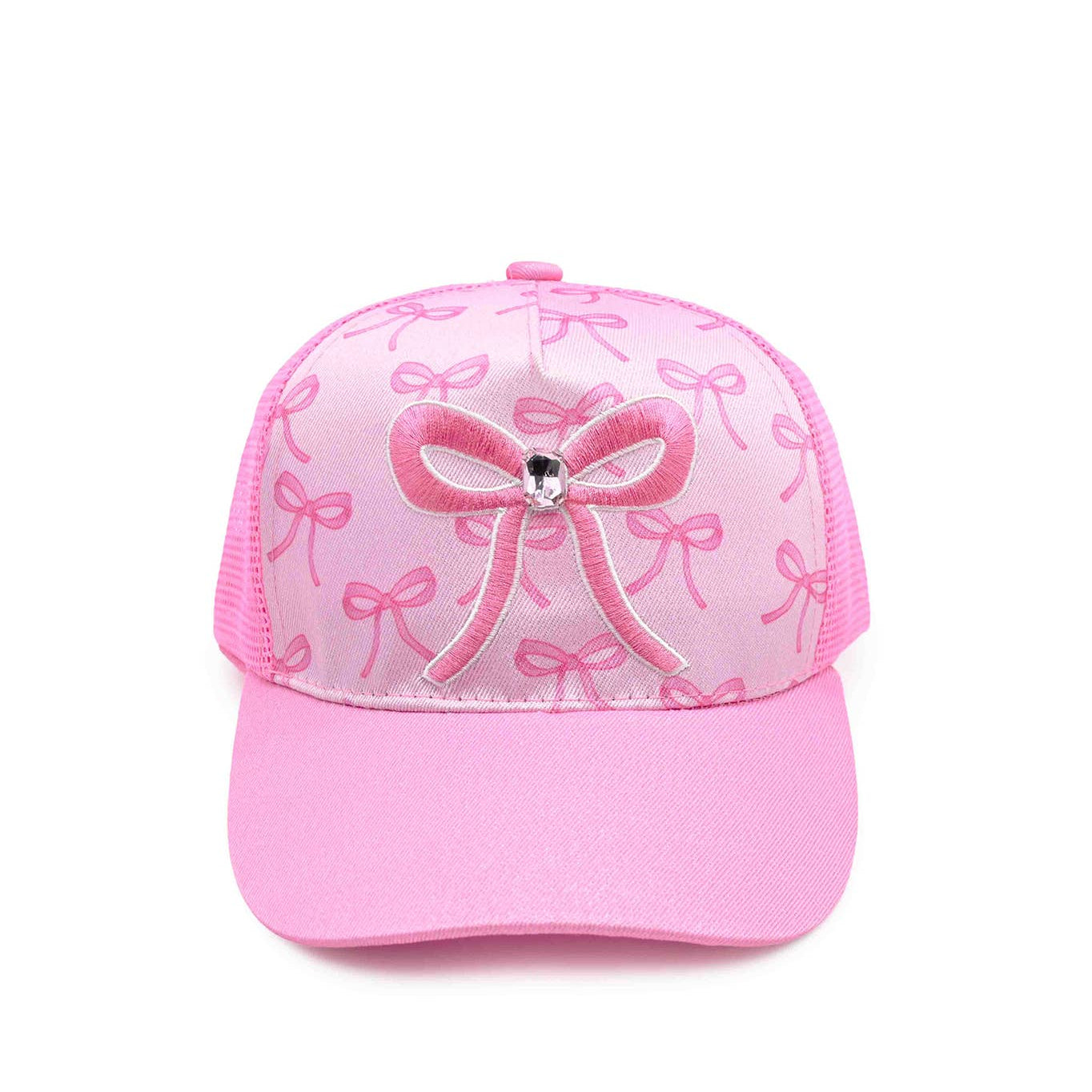 Pink cap with bow design on a white background