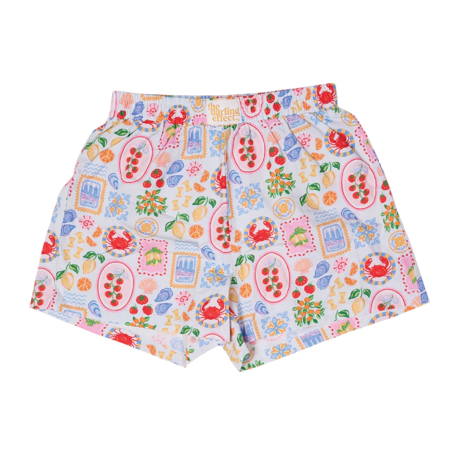 Colorful patterned shorts on a white background