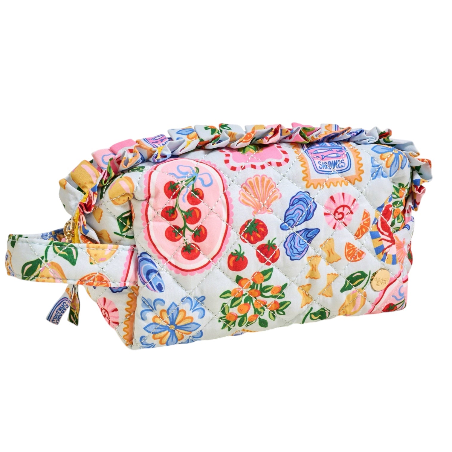 Colorful fabric with various patterns on a white background