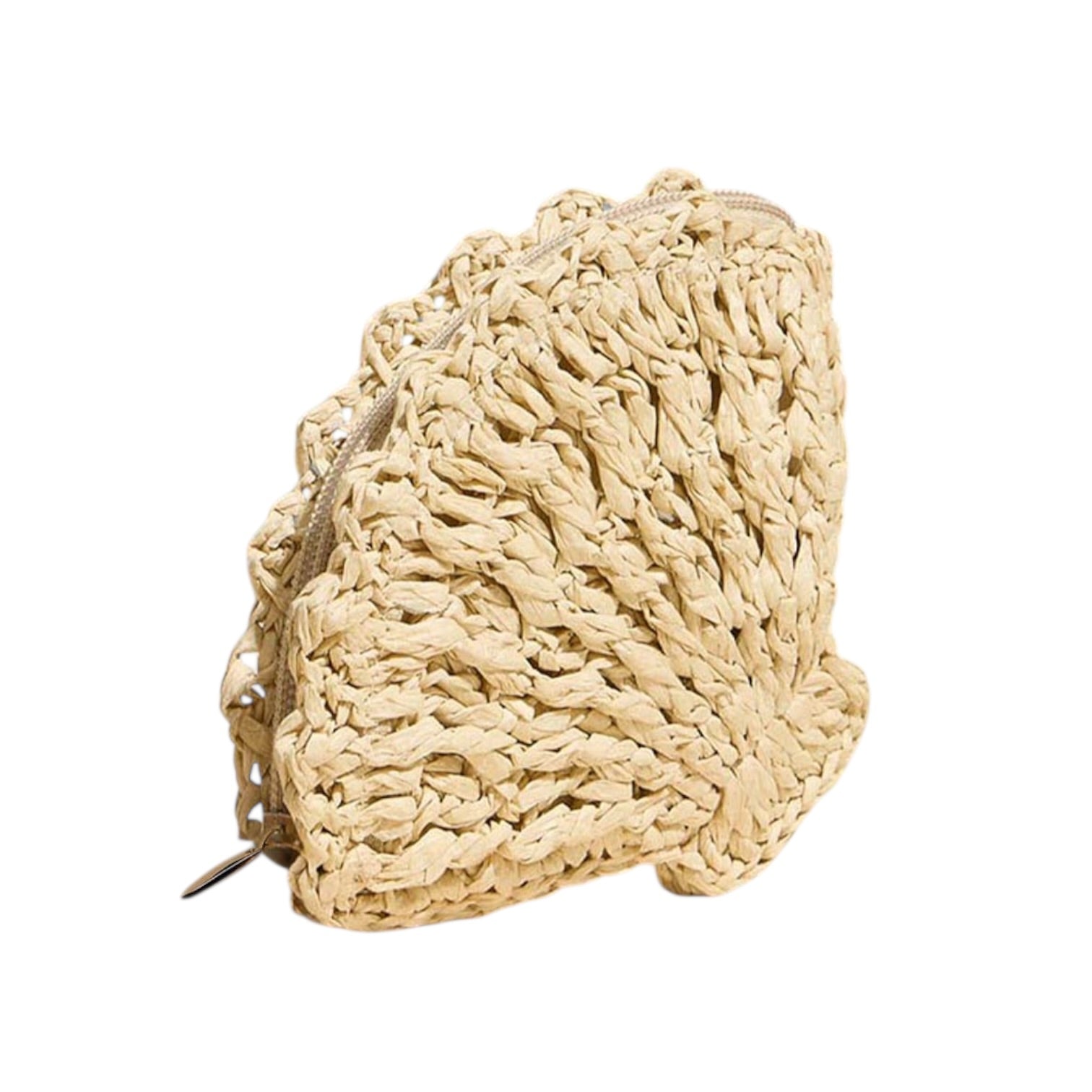 Beige woven bag on a white background