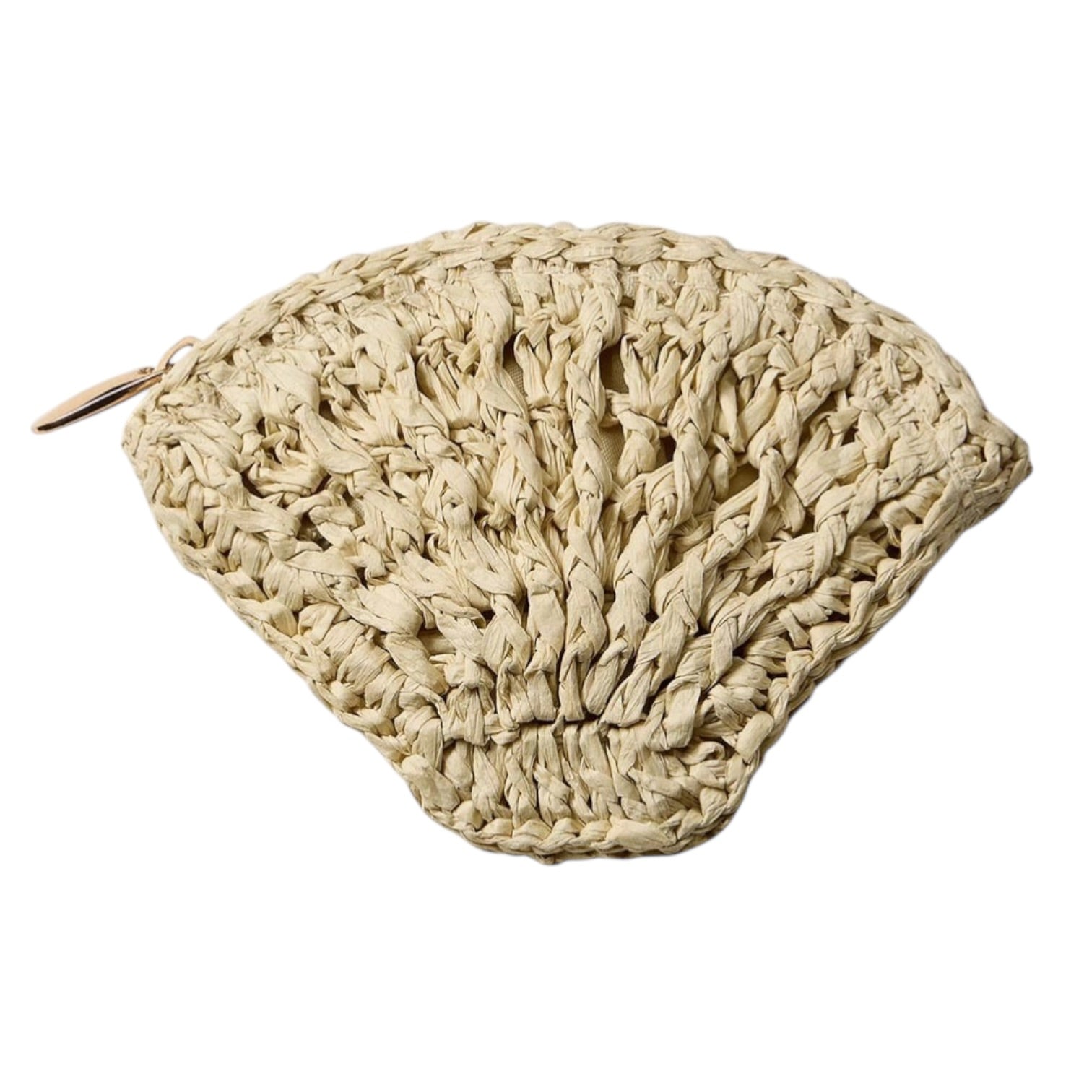 Beige woven pouch on a white background