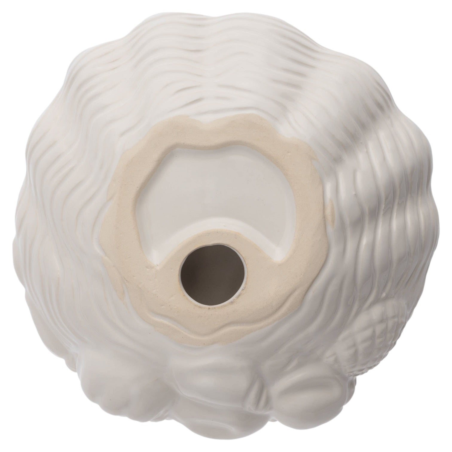 White ceramic vase with textured surface on a white background