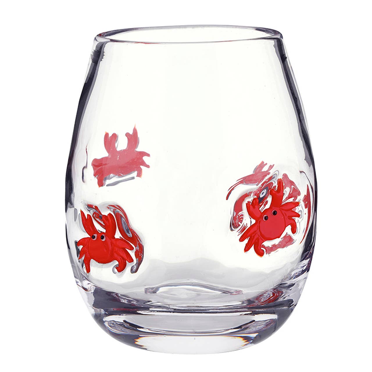 Clear glass with red crab designs on a white background