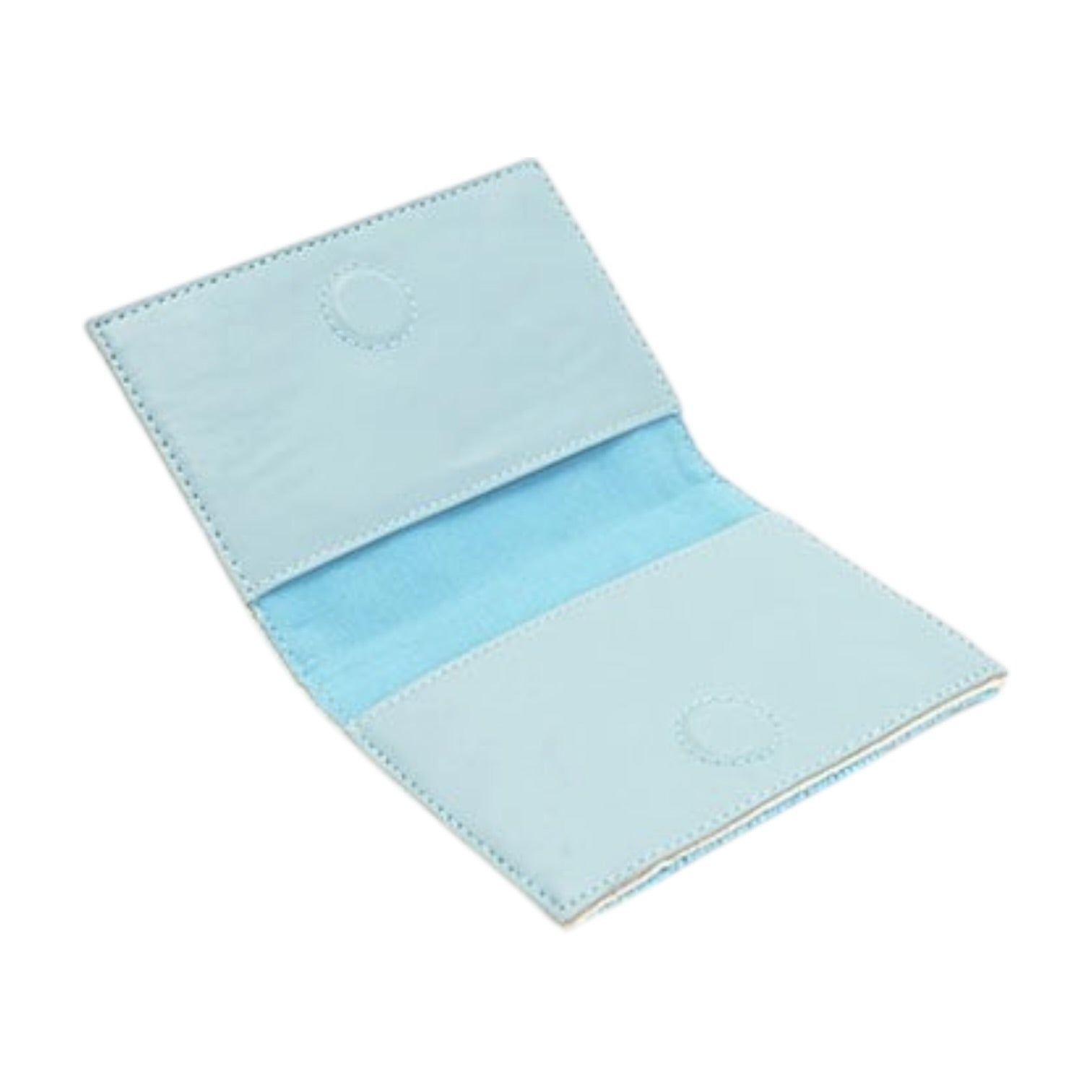 Light blue fabric pouch on a white background