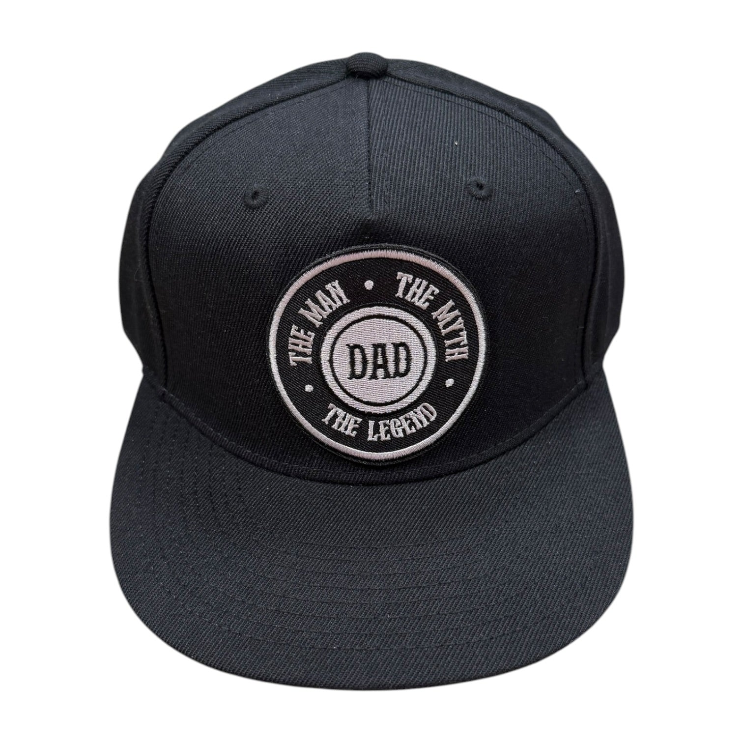 Black cap with 'DAD' text on a white background