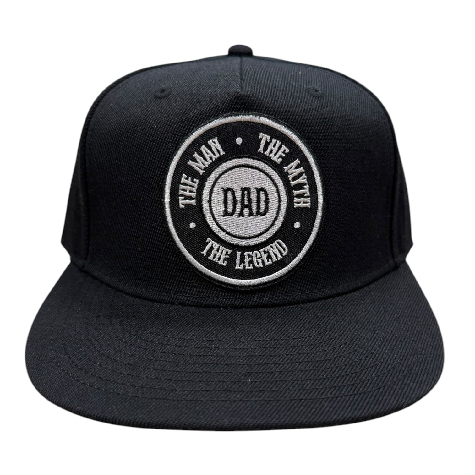 Black cap with 'DAD' text on a white background