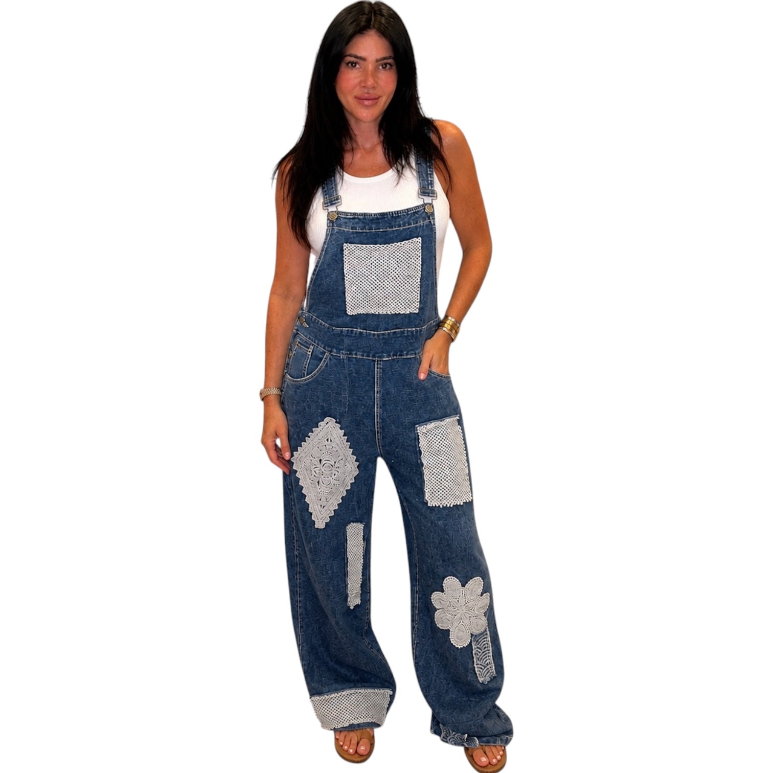 Dark Denim Patchwork Crochet Overalls – Alicia DiMichele Boutique