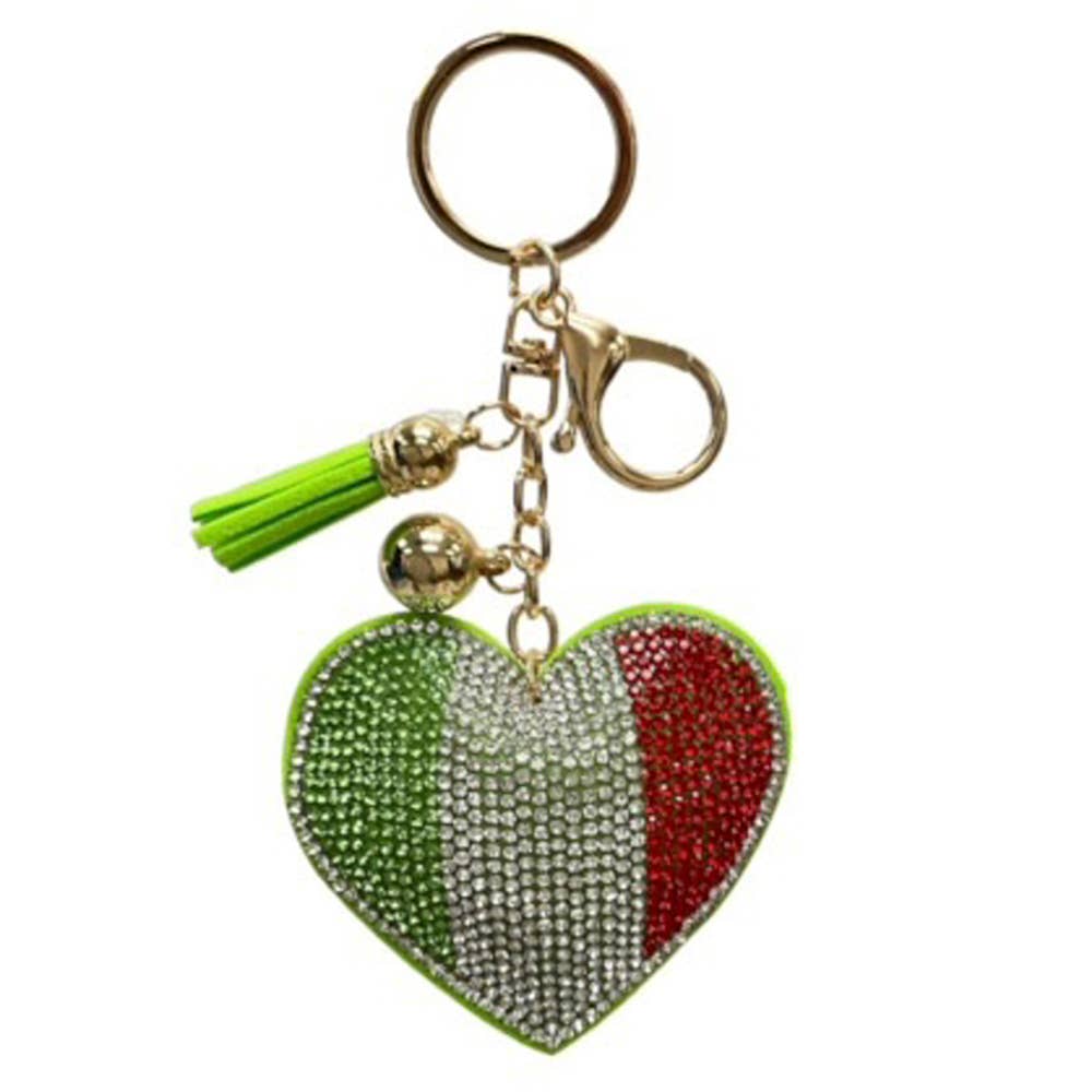 Heart-shaped keychain with Italian flag design on a white background