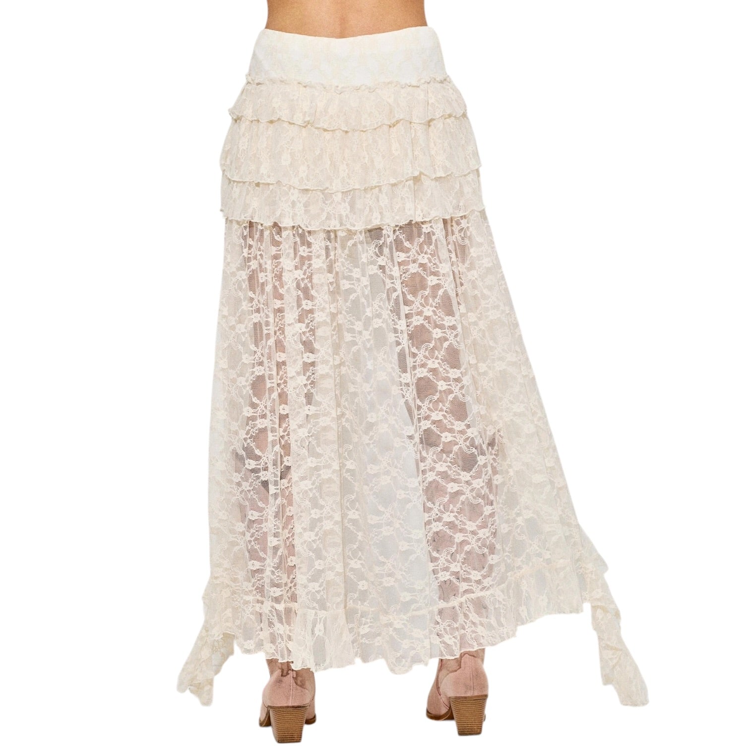 Beige lace skirt on a white background