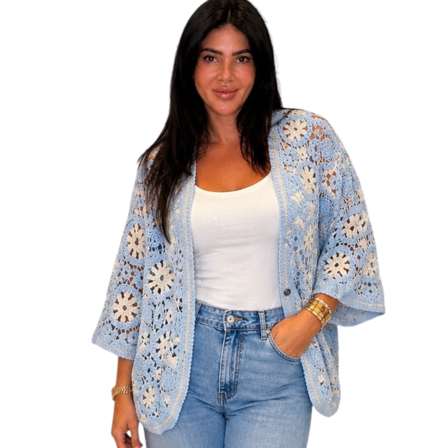 Everyday Air Crochet Batwing Cardigan - Blue – Alicia DiMichele