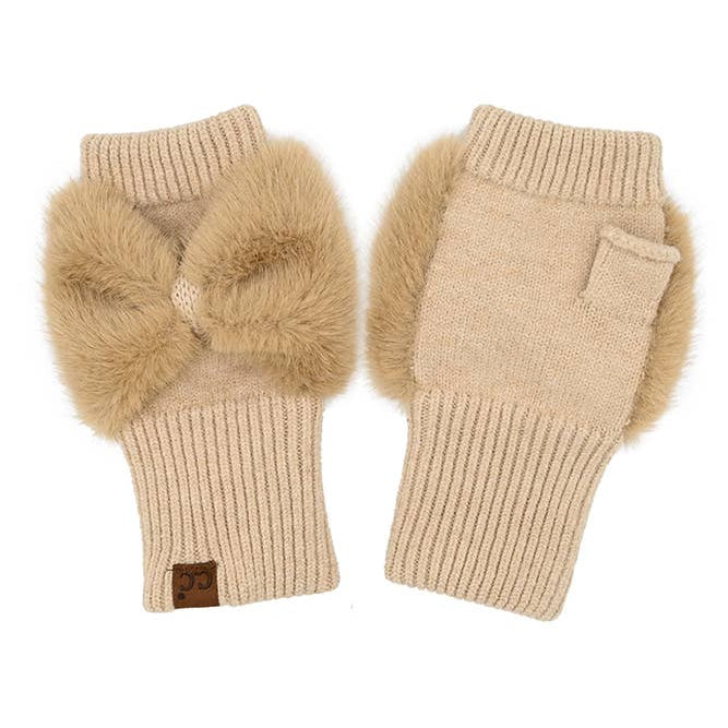 Soft faux fur fingerless winter glove, trendy cozy accessory.