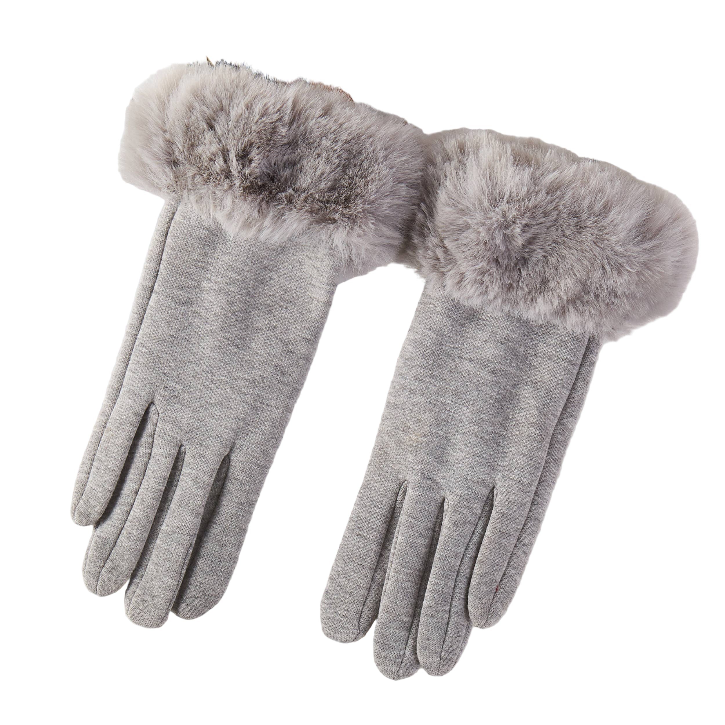 Winter gloves with faux fur trim, soft and cozy cold-weather accessory.