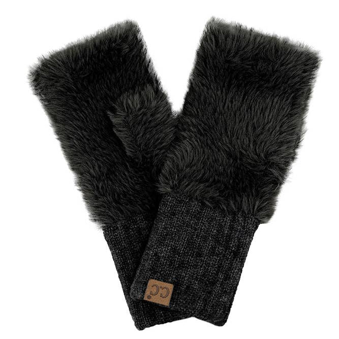 Fuzzy fingerless winter gloves, soft and cozy cold-weather accessory.