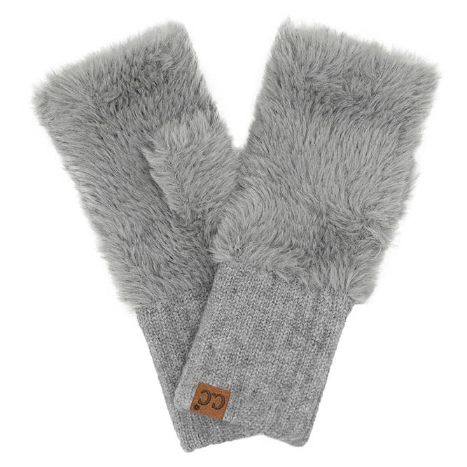 Fuzzy fingerless winter gloves, soft and cozy cold-weather accessory.