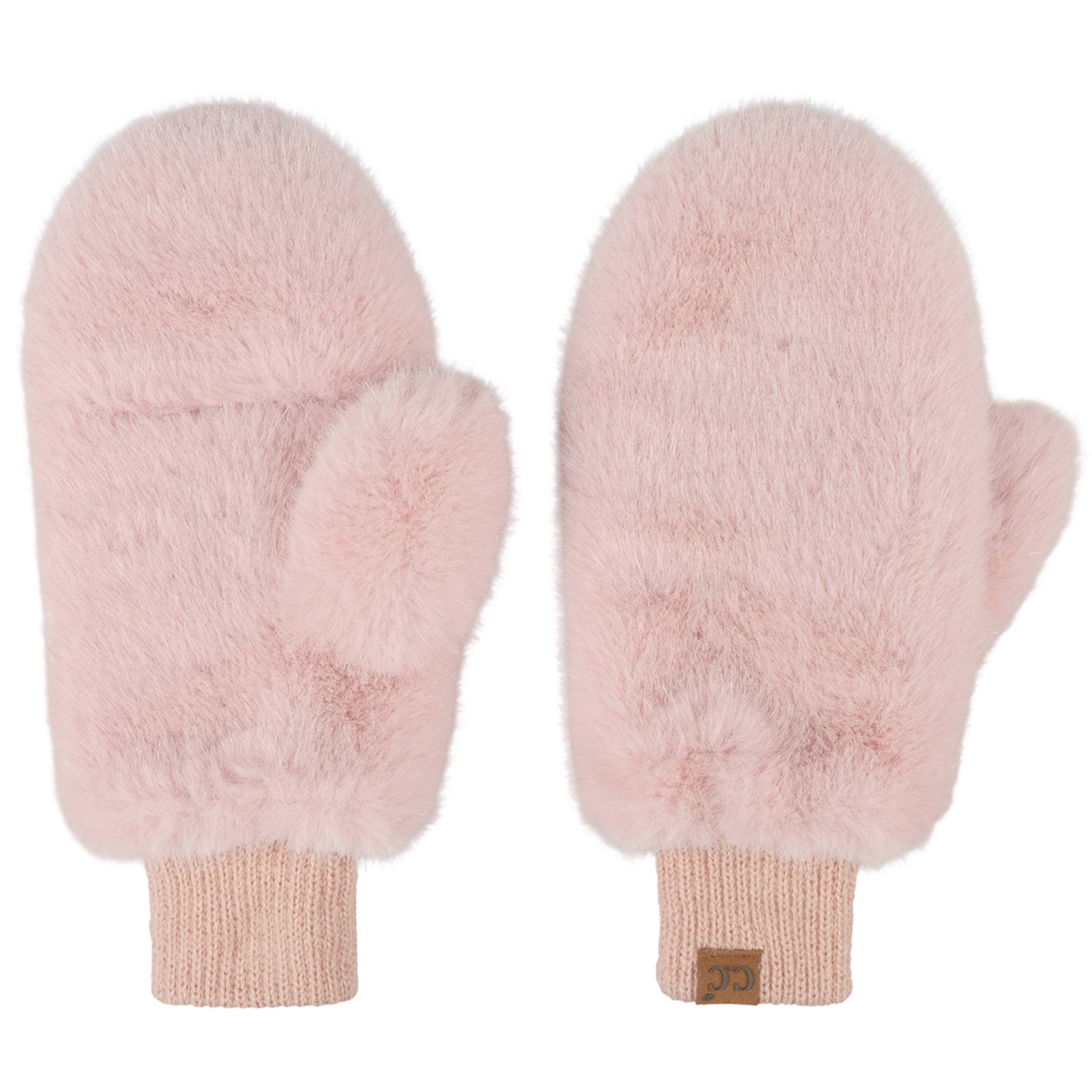 Glitter Girl Convertible Fur Mittens in Rose