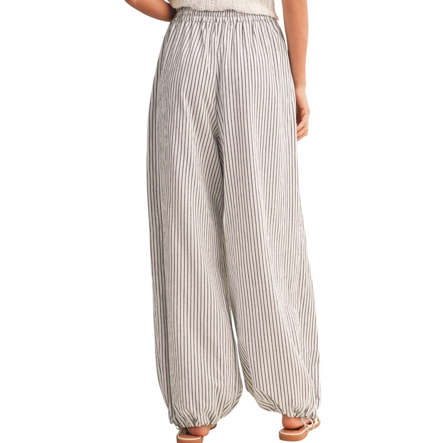 striped balloon pants with drawstring
