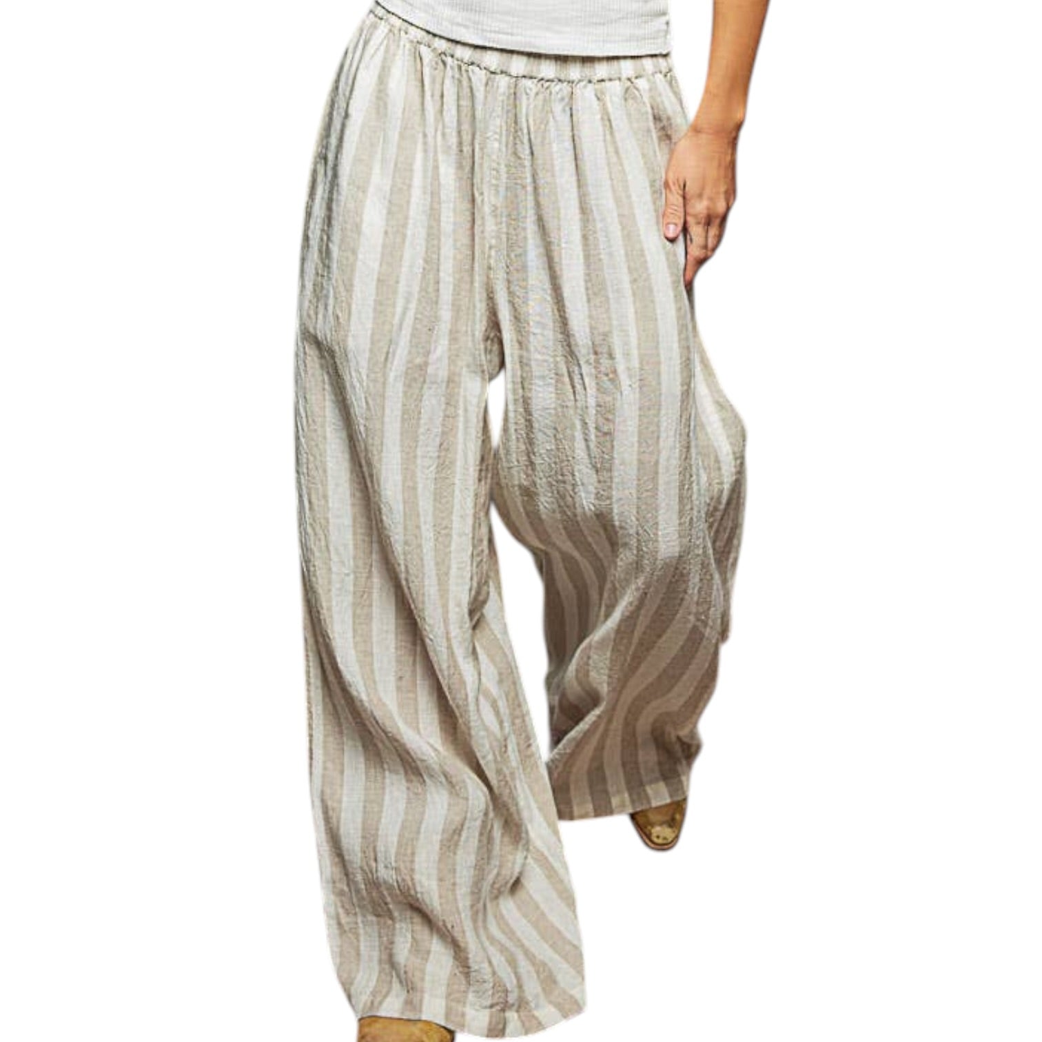 Striped wide-leg pants on a white background