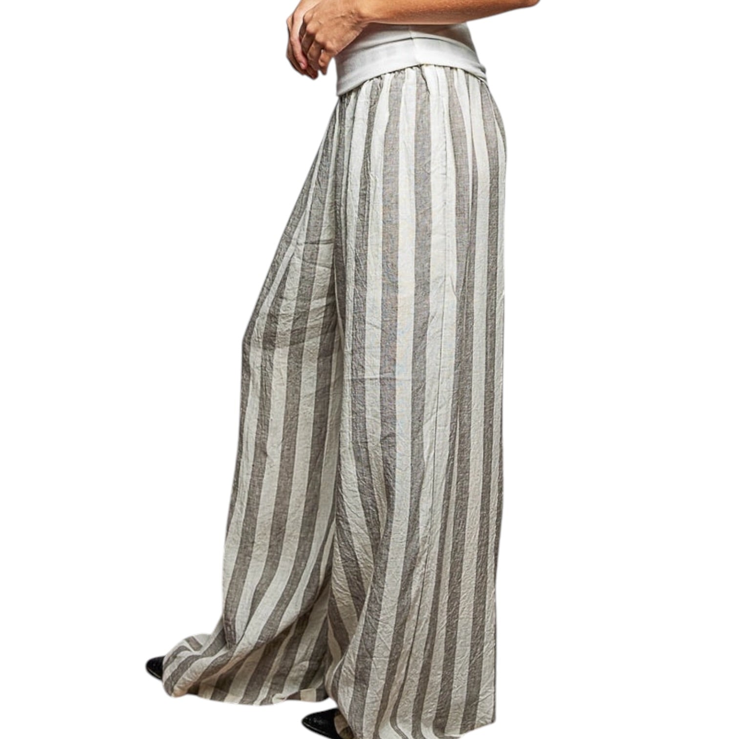 Striped wide-leg pants on a white background