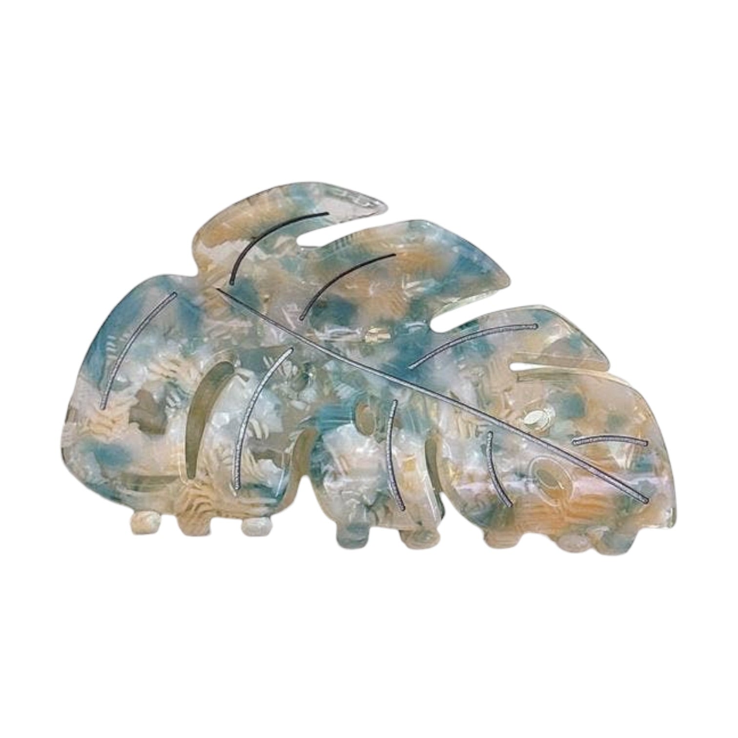 Decorative leaf-shaped object with a leaf pattern on a white background